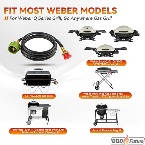 Miniatura 2 de Manguera adaptadora de 6 pies para Weber Q Series, 6501 piezas de parrilla para parrilla Weber Traveler, parrillas de gas para ir a cualquier lugar,