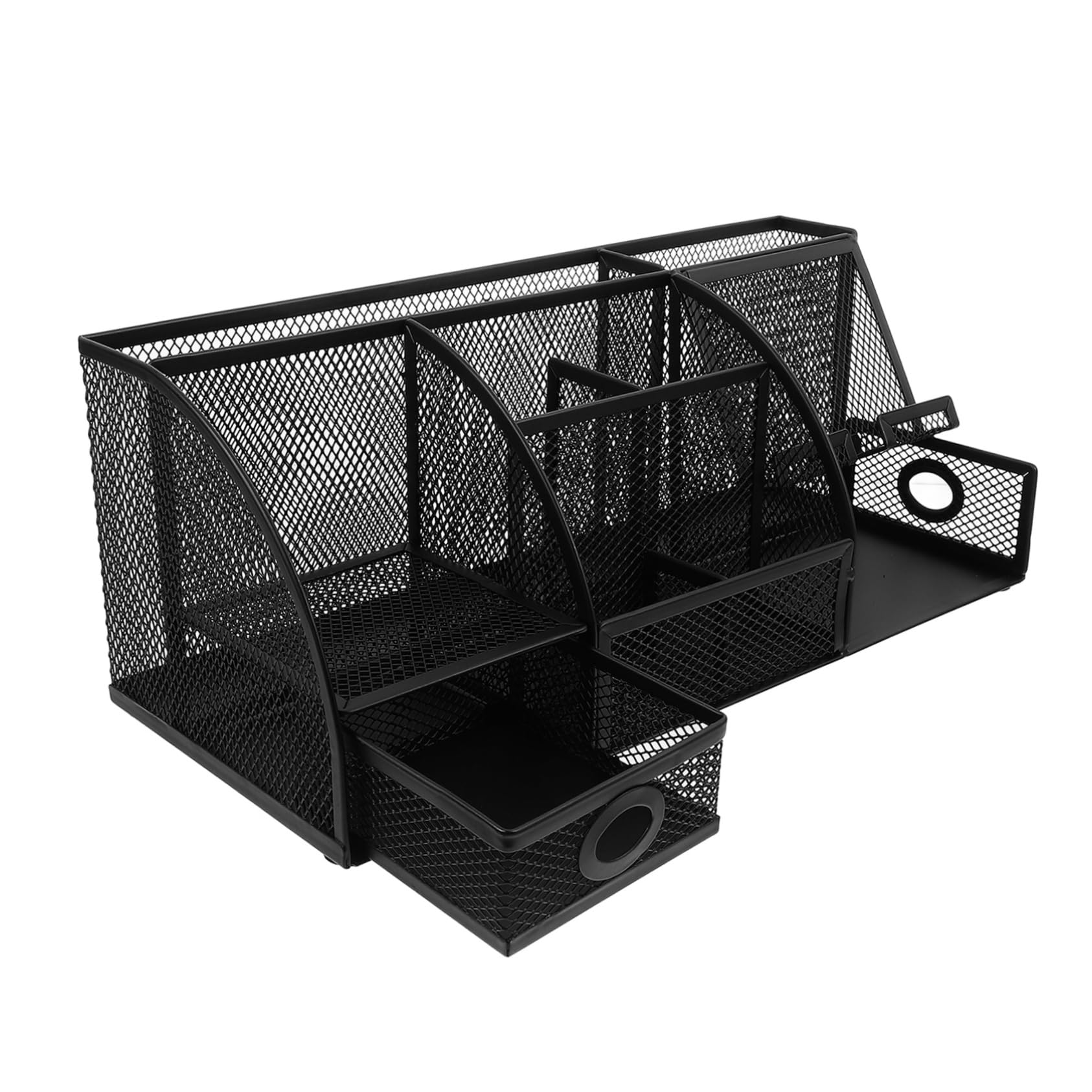 NUOBESTY Organizer da Scrivania in Metallo Portapenne Multifunzione Nero 7 Scomparti Compatto per Ufficio e Studio Contenitore Portaoggetti per Cancelleria