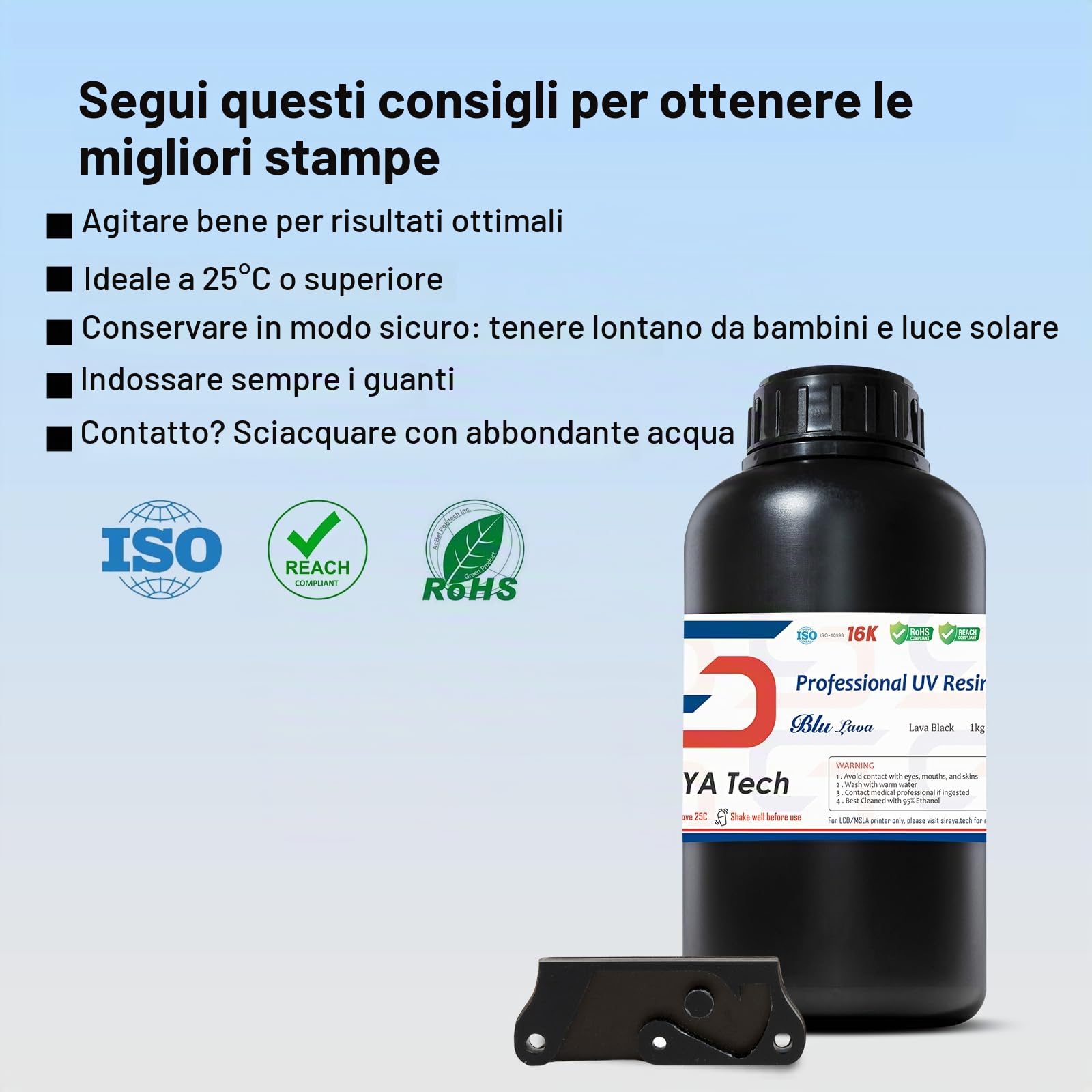 Siraya Tech Blu lava black: resina di stampa 3D di classe PC super dura | alta resistenza, alta risoluzione, stampa funzionale, resina di stampa ingegneristica per stampanti LCD/DLP (1 kg)