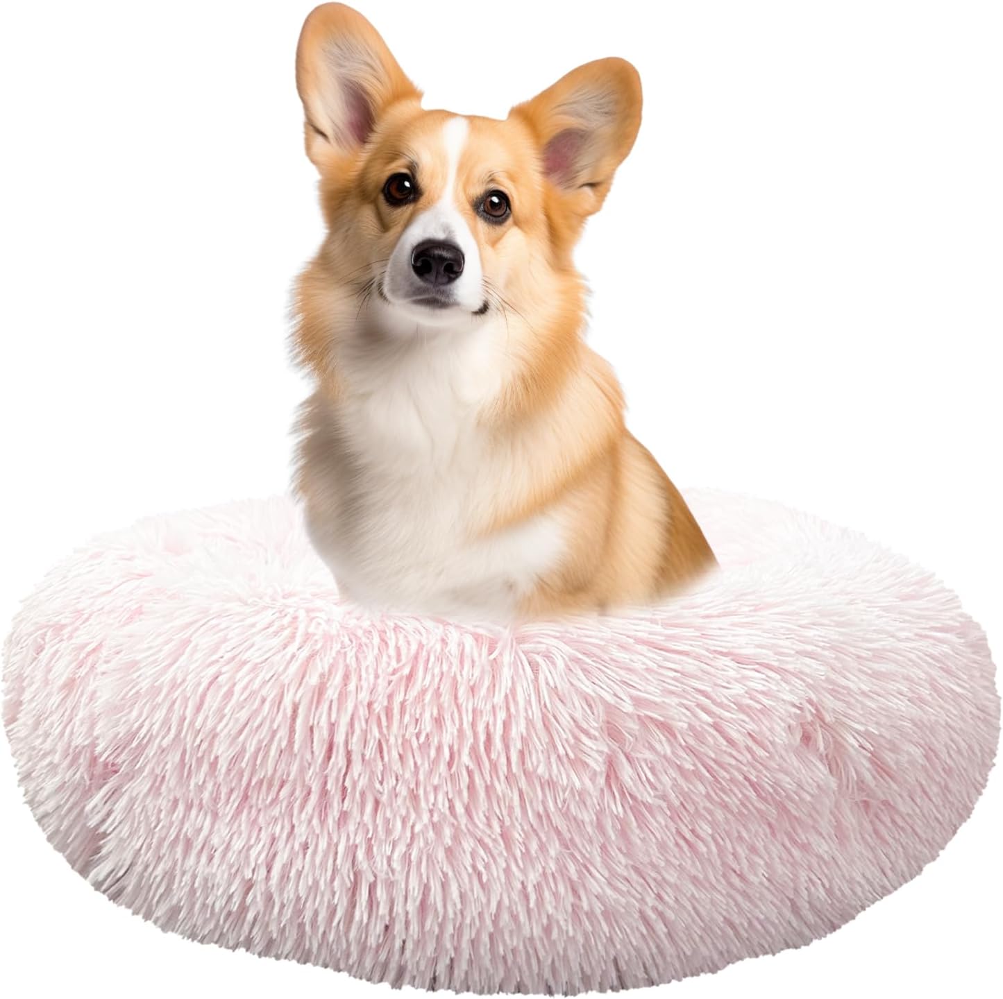 Deluxe Calming Dog Bed for Small Medium Dogs & Cats - Anti-Anxiety Donut Cuddler Cozy Warm Soft Fluffy Faux Fur Round Beds Puppy Bed (Light Pink, M(28" x 28" x 10")) M(28" x 28" x 10") Light Pink