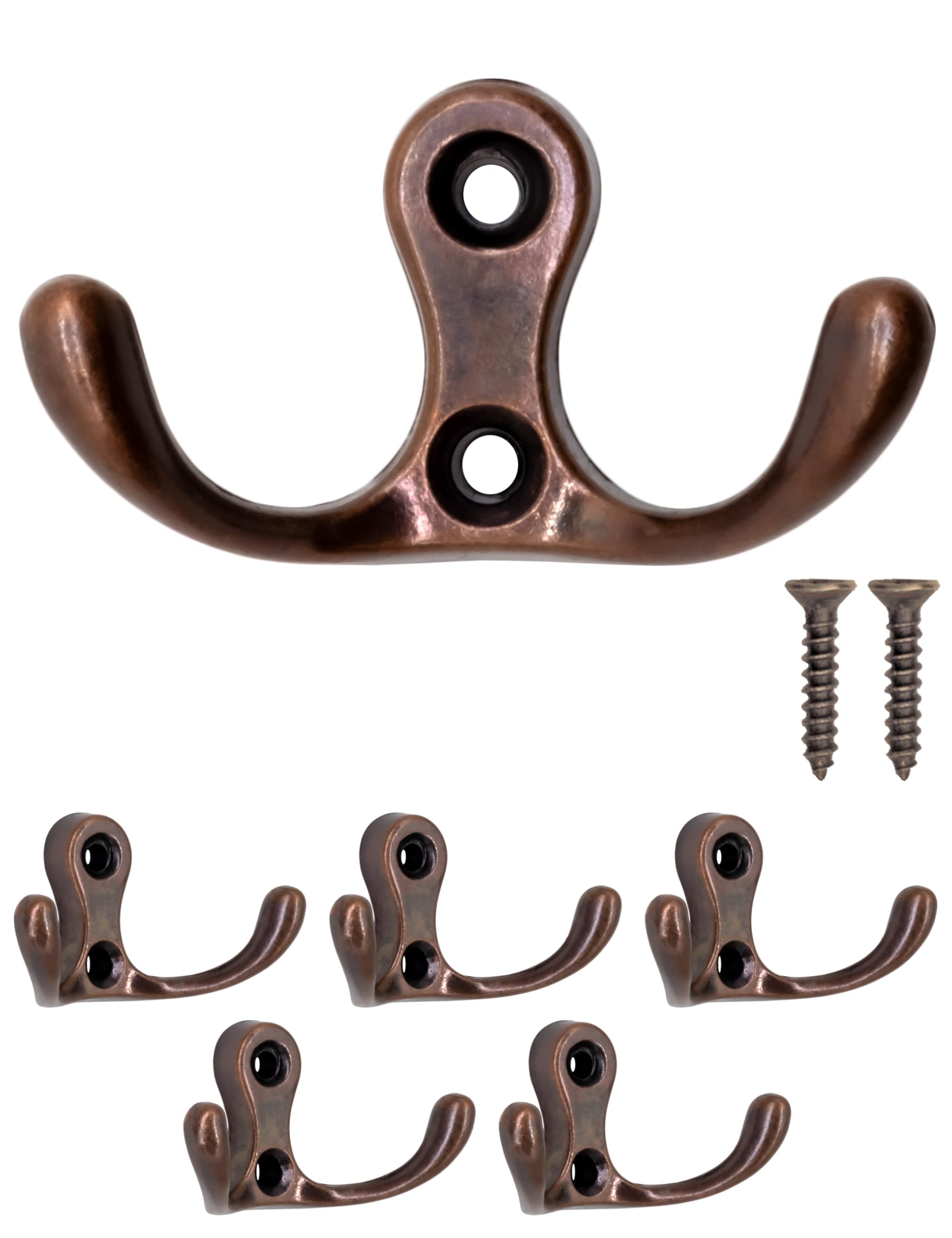 Fuxxer 5 ganci doppi classici per asciugamani, 52 x 30 mm, set da 5 pezzi, effetto rame