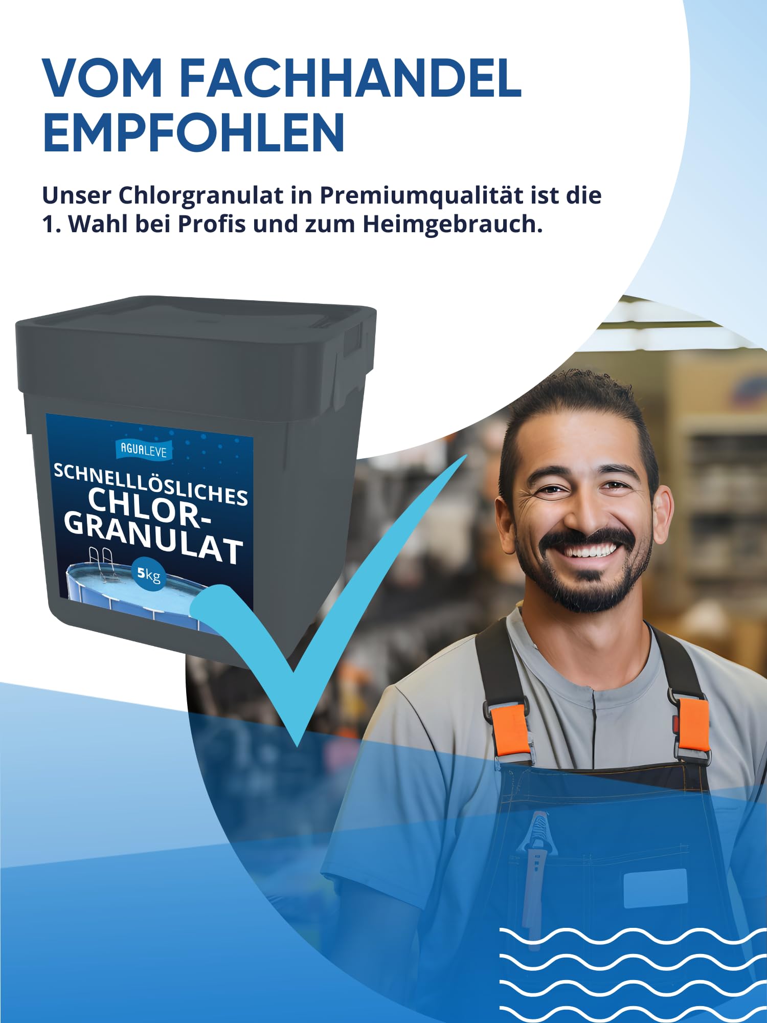 AGUALEVE® Chlorgranulat schnelllöslich 5kg *NEU* | Sichere und schnelle Desinfektion | Für Pools, Aufstellpools, Whirlpools, Planschbecken | Deutsche Markenqualität | mit Note 1,1 getestet