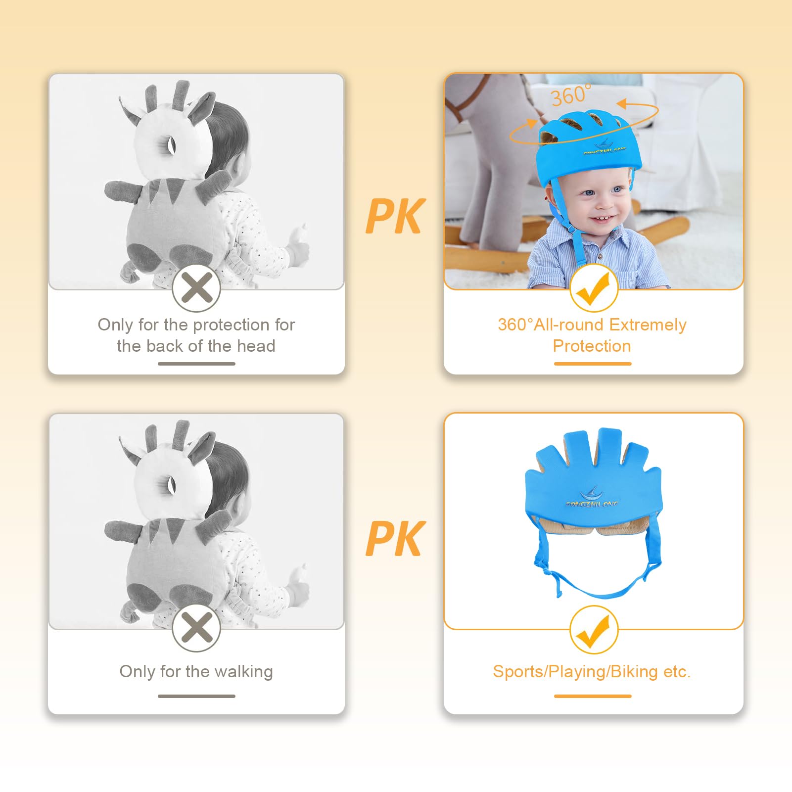 IULONEE Casco Bambino Neonati Cappello di Testa Cotone Regolabile Sicurezza Blu