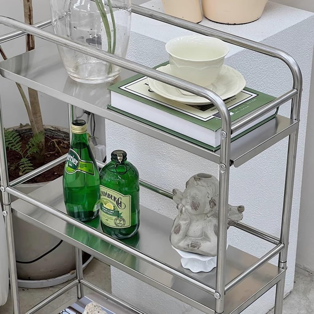 Rolling Kitchen Island Koszyk z miejscem do przechowywania, wózek użytkowy ze stali nierdzewnej na kółkach, mobilny wózek do baru kawowego do jadalni i salonu