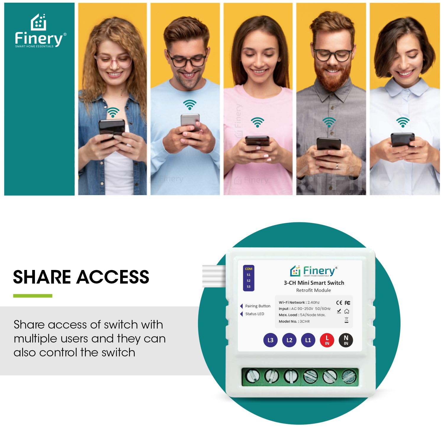 Finery 3 Node WiFi Smart Switch Retrofit Kit Supports Manual switches Compatible with Alexa & Google Home iOS and Android Smart Life app (3 Node/Gang) 1