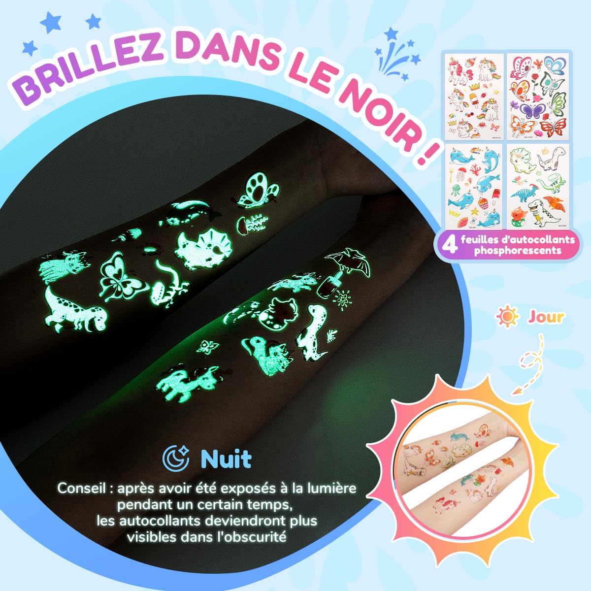 Bledras Kit Tatouage Paillettes Enfant, 36 Couleurs Comprend 6 Couleurs Lumineuse Paillettes Gel, Tatouage Temporaire pour Fête, Halloween, Carnaval, Maquillage Cheveux, Ongles