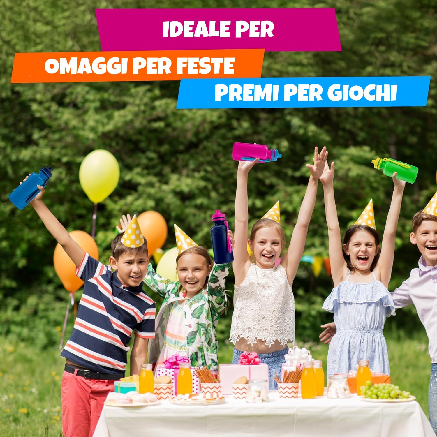 Bedwina Kids Bottiglie d'acqua, confezione da 12 – Bottiglie da 532,3 ml senza BPA con tappo sportivo e manico per la scuola e le attività