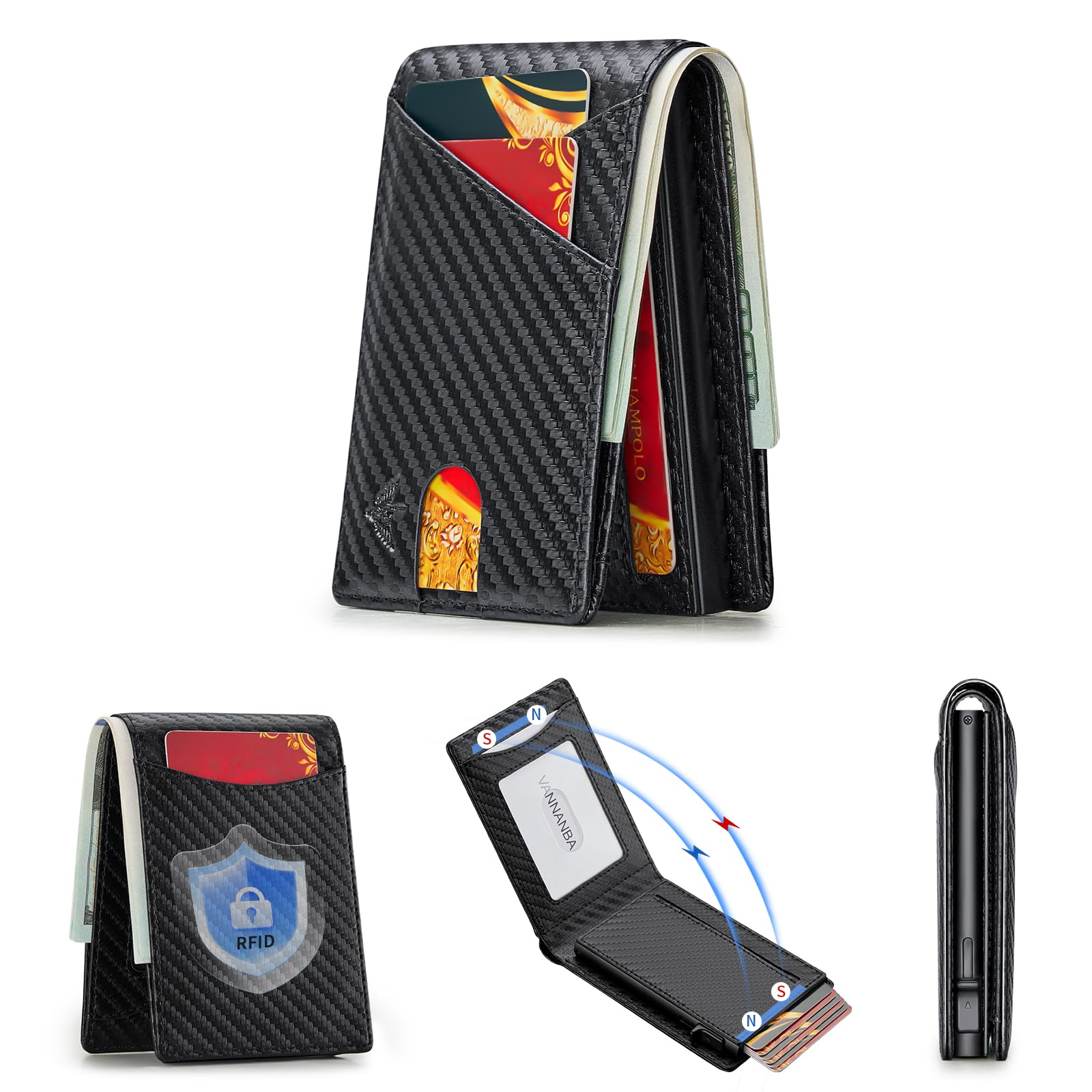 Mens Wallet Card Holder, Pop Up Aluminum Case Smart Wallet for Men RFID Blocking Bifold Slim Magnetic Closure, ID Window | Cash Slot