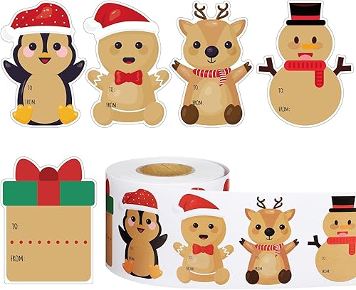 Miniatura 7 de Zhanmai 700 etiquetas adhesivas de papel kraft de Navidad, con texto en inglés "Merry Christmas" ("Merry Christmas") de papel de estraza