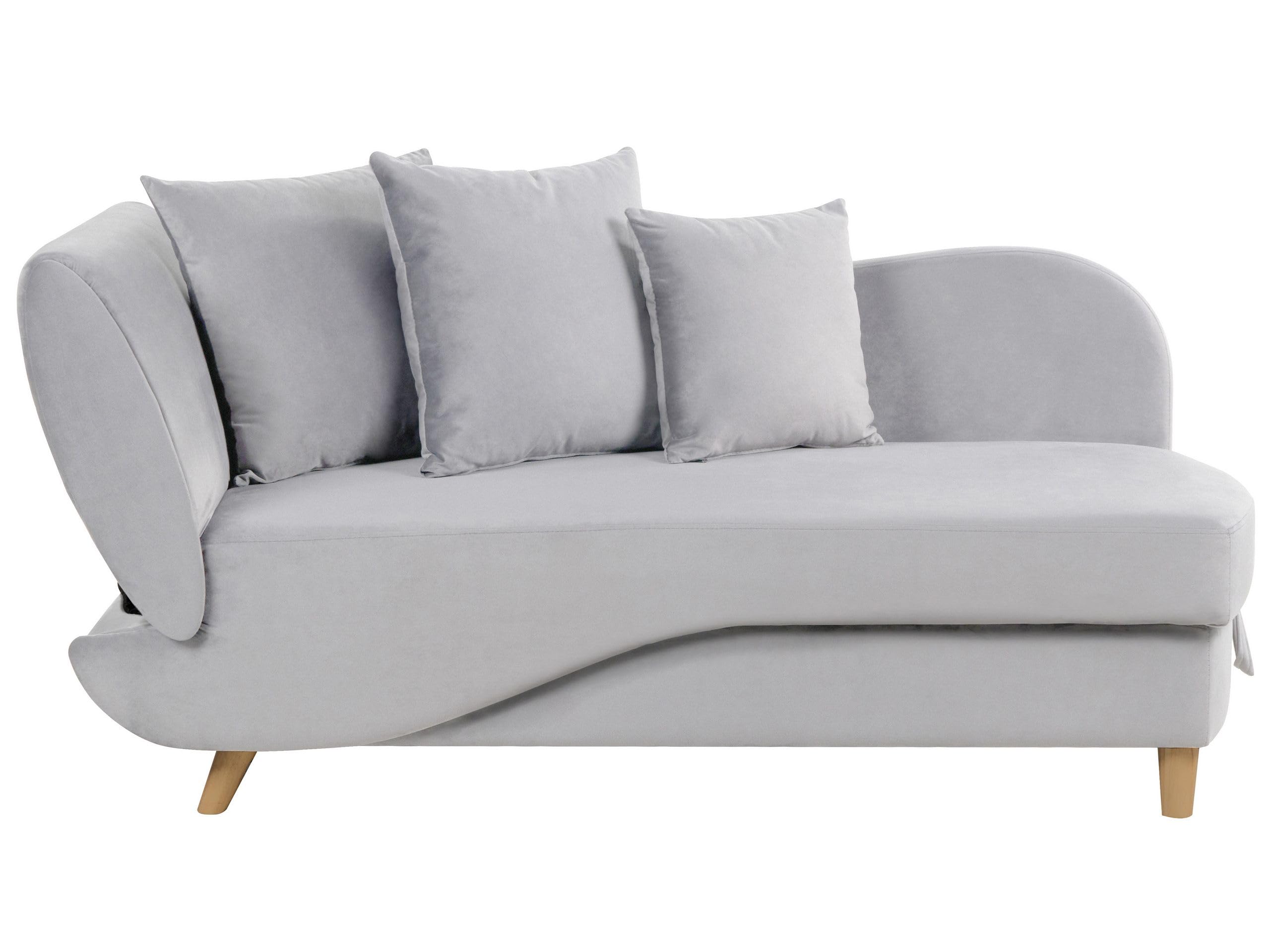 Chaiselongue Samtstoff grau linksseitig mit Stauraum Kissen modern Meri II