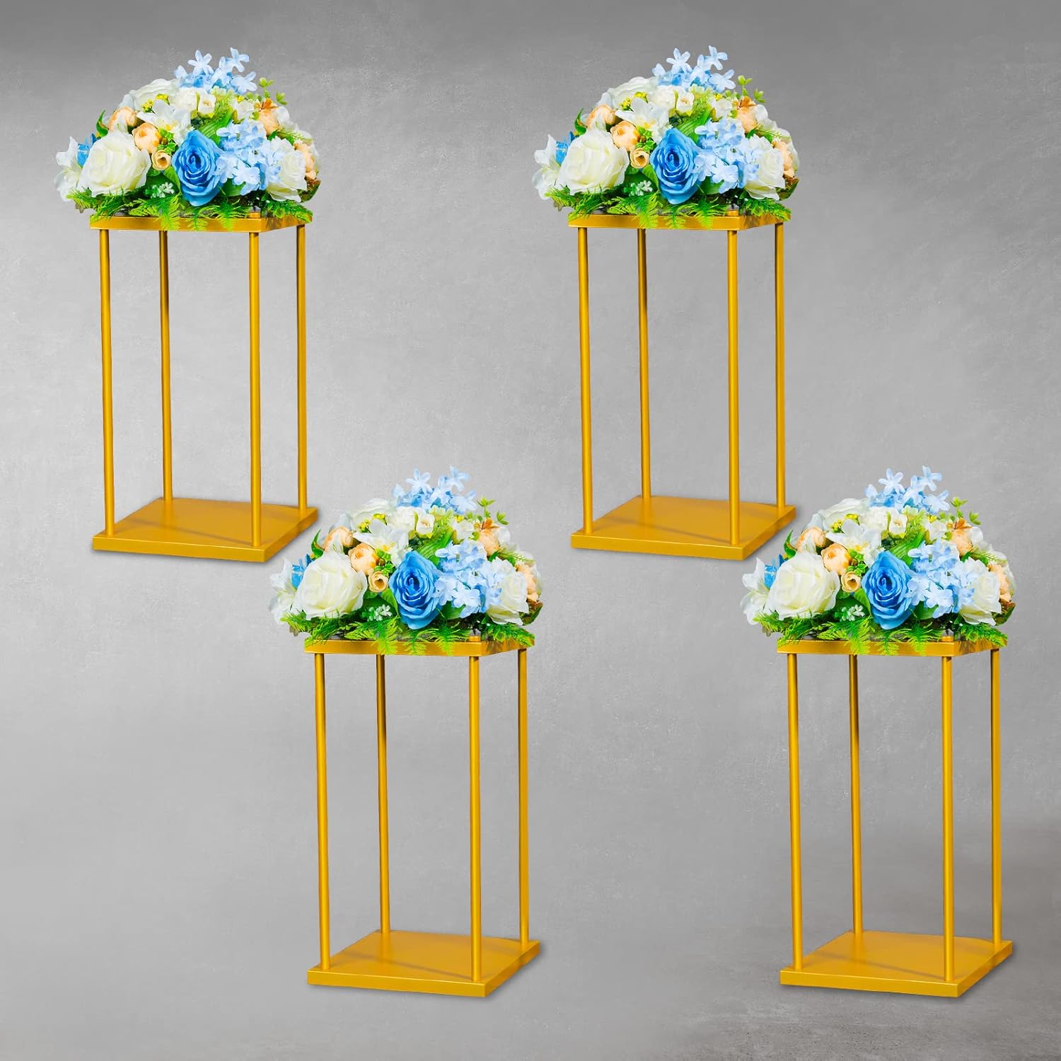 YALLOVE 4Pcs 40cm Tall Gold Flower Stand Centerpieces Vases for Home