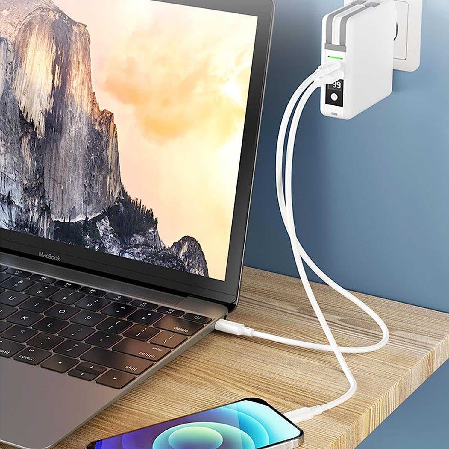 Pwr Travel - Międzynarodowy power bank 5 w 1, przenośna ładowarka z wtyczką sieciową AC i wbudowanymi kablami, power bank 10000 mAh USB C z bezprzewodową ładowarką, 4 wyjścia 2 wejścia + szybkie ładow