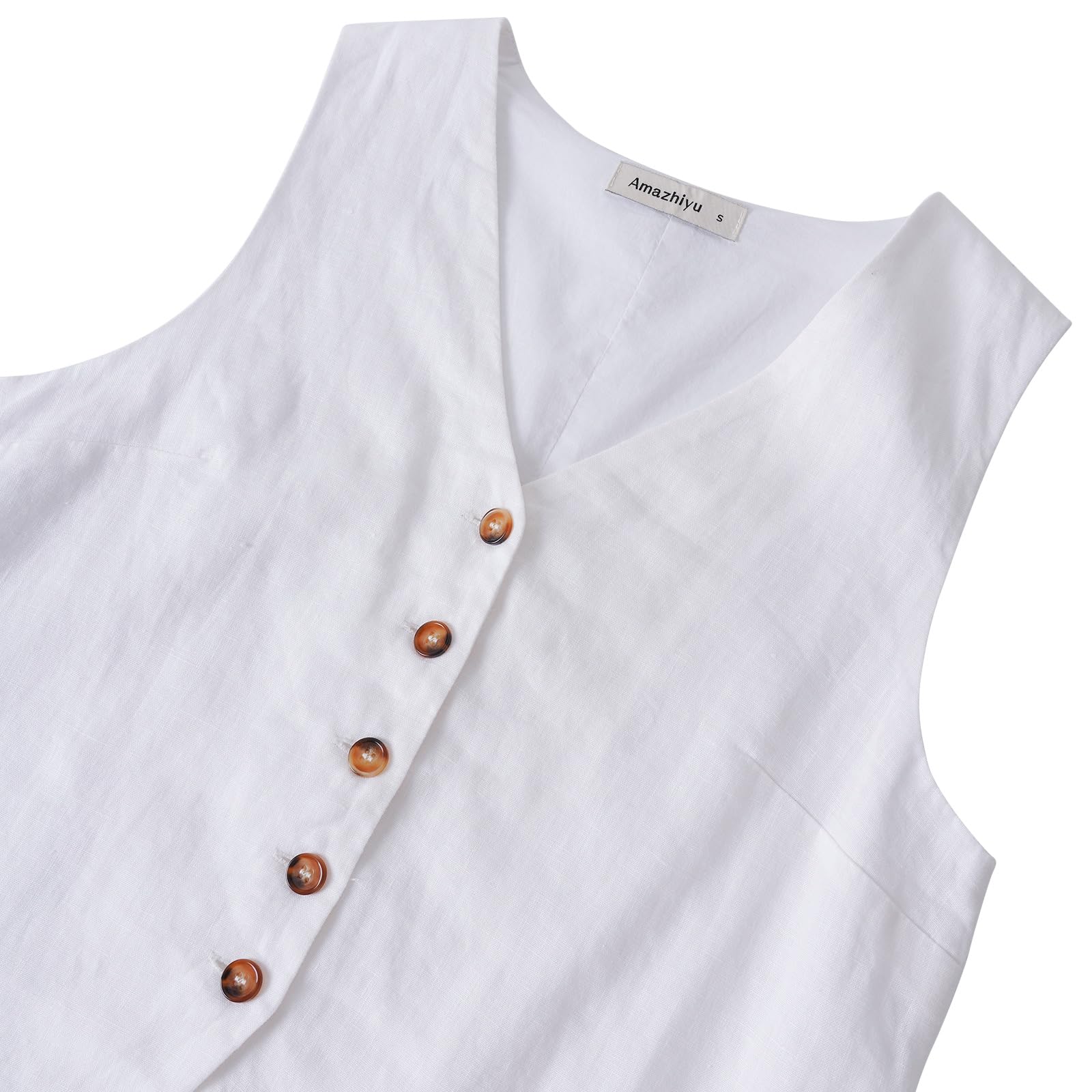 Amazhiyu Gilet da donna in puro lino, top estivo senza maniche con bottoni, scollo a V, in lino