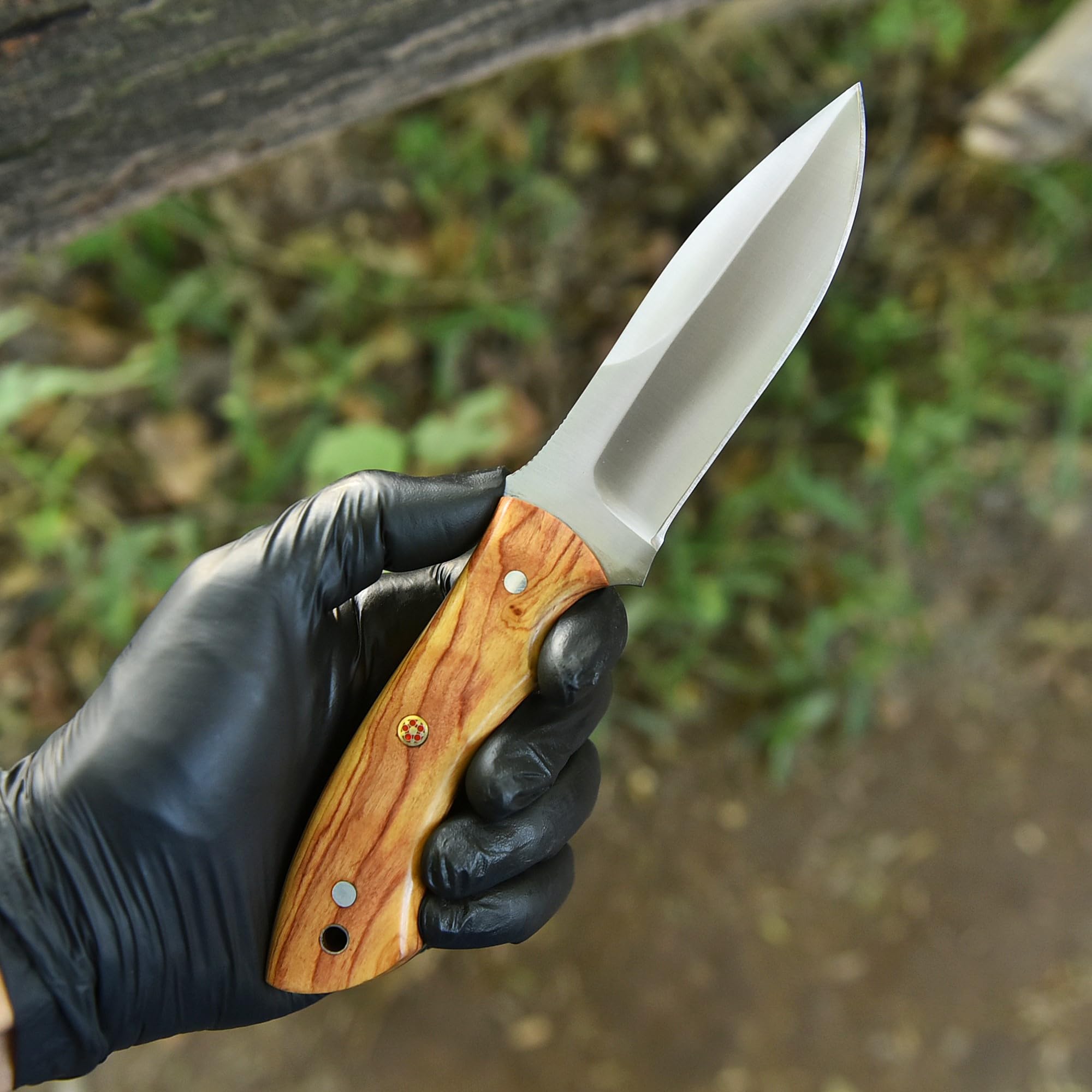 Novahaven Handmade D2 Steel Hunting Knife - 9 Inches Fixed Blade Knife with Olive Wood Handle, Premium Outdoor and Camping Knives, With Leather sheath (Hunting-Knives-1)