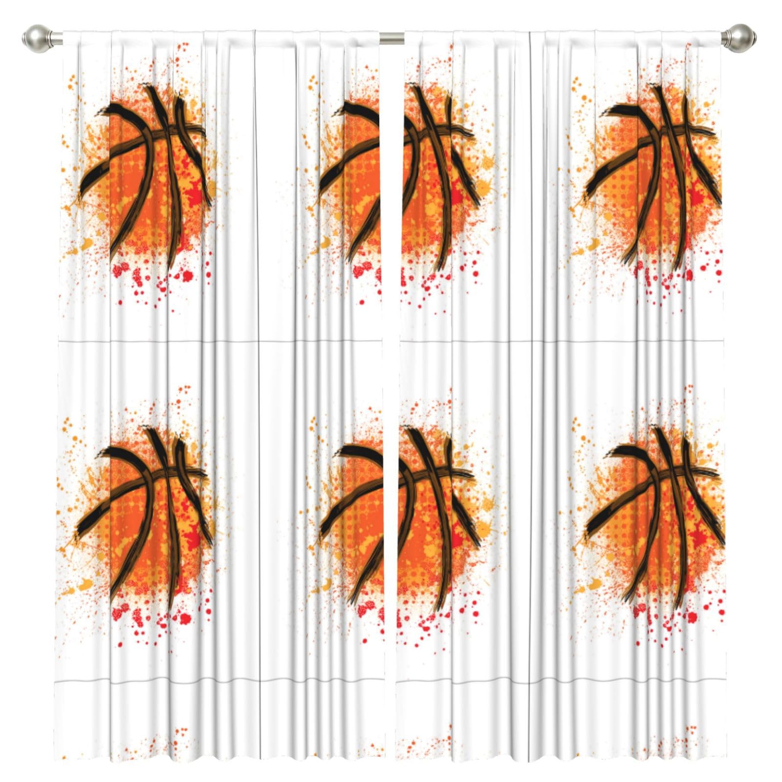 InOmak Basketball Orange Abstract Painting Background, 2 Panels Window Curtains 52 x 84 Inch Blackout Curtains for Living Room Bedroom
