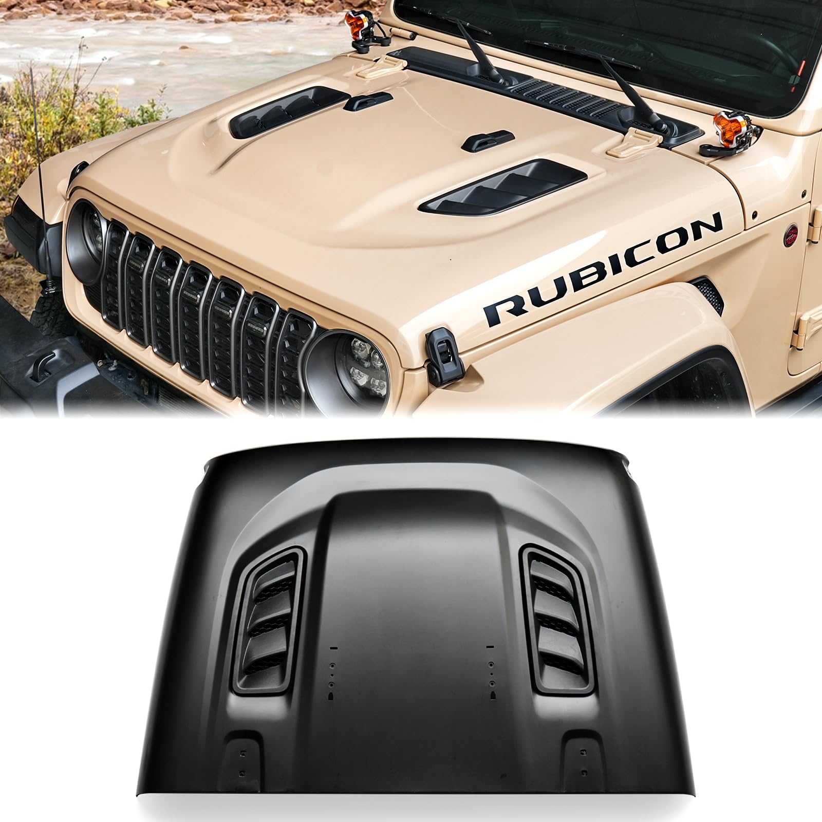 Vented Heat Dispersion Hood Compatible with Jeep Wrangler JL JT JLU 2018-2025, 10th Anniversary Edition - Metal Replacement Hood Accessory