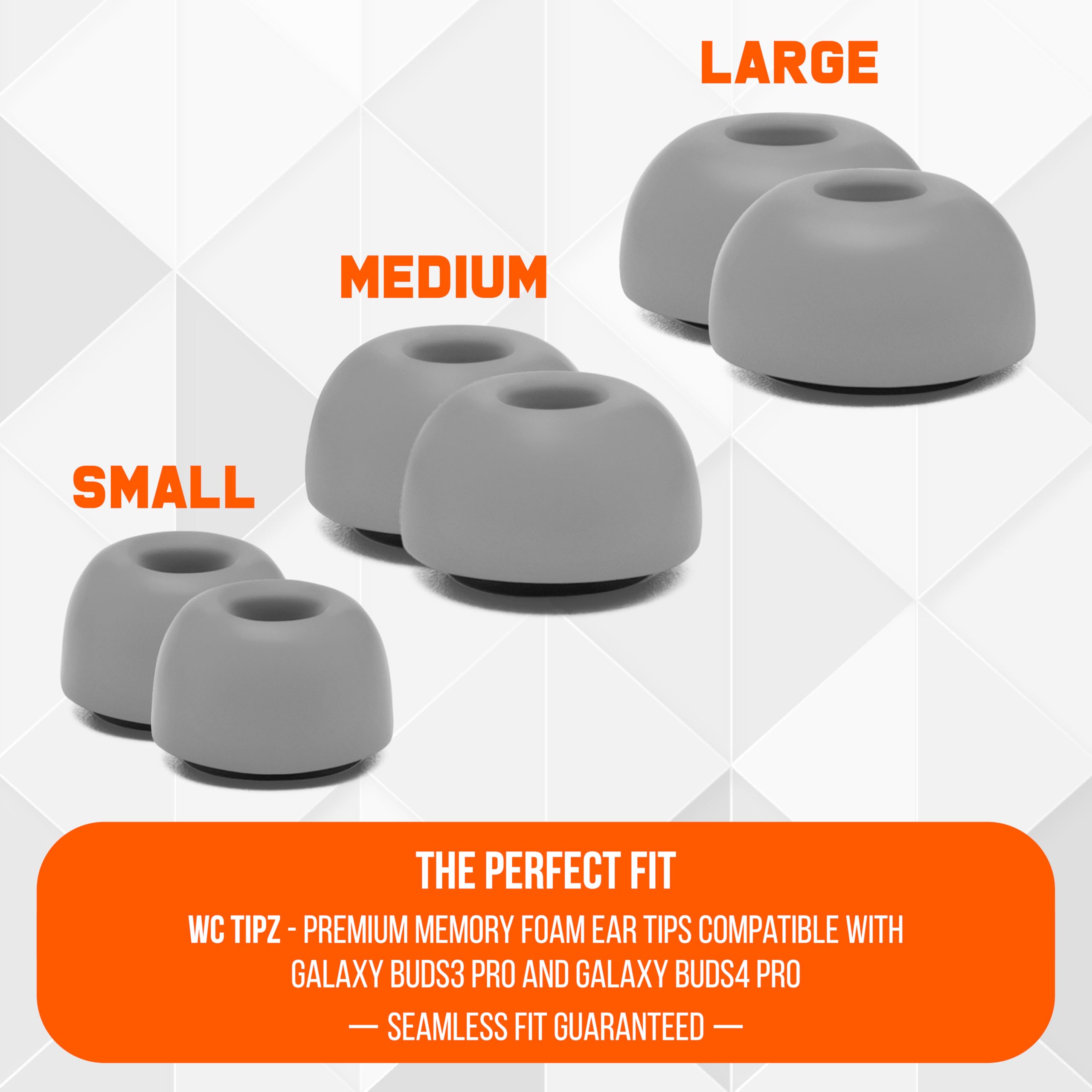 WC TipZ Galaxy – Gommini in Memory Foam Compatibili con Samsung Galaxy Buds Pro 3 & Pro 4 di Wicked Cushions | Comfort, Tenuta e Rimbalzo Migliorati | Grigio