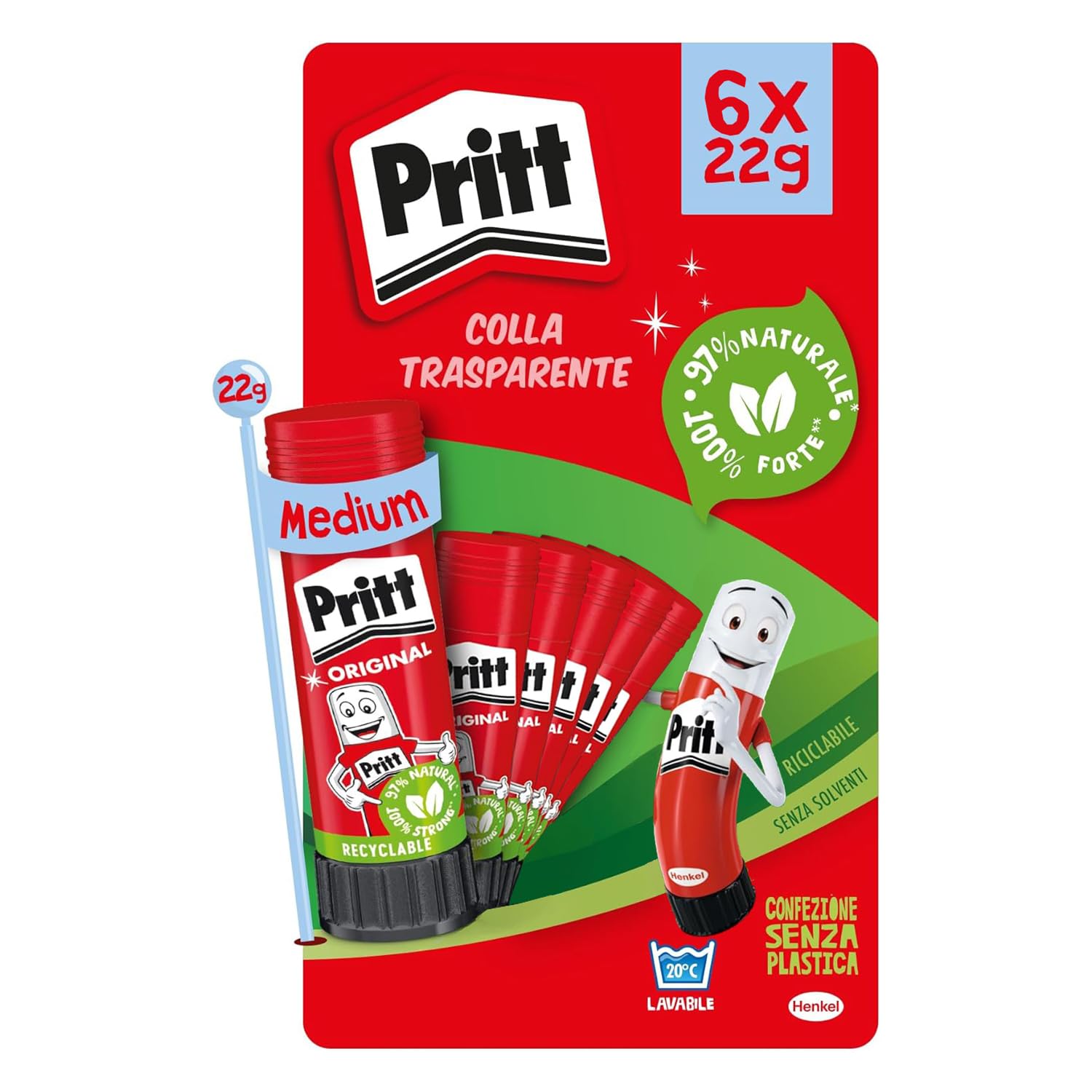 Pritt Klebestift, 6 x 22 g, Pritt sicherer und zuverlässiger Klebestift für Bastel- und Bastelarbeiten, mit starkem Halt für Schule und Büro, 6 Sticks x 22 g