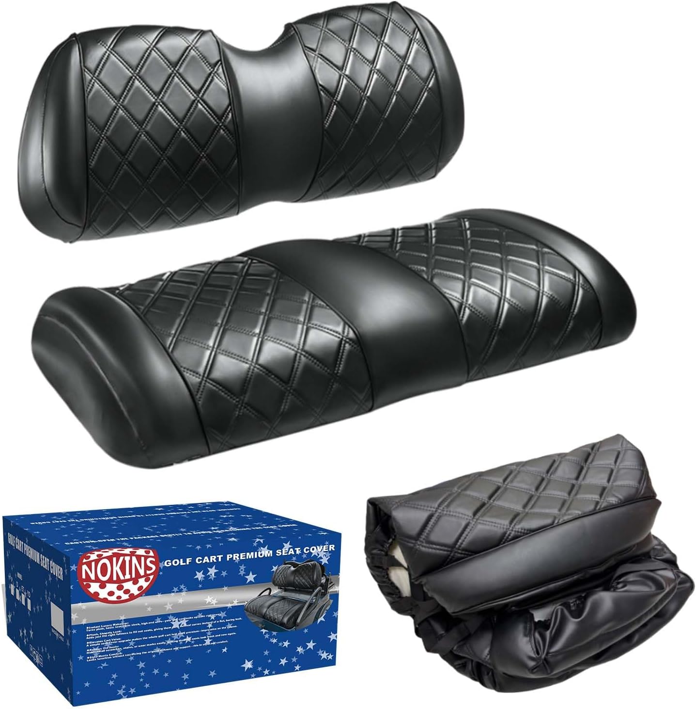 NOKINS Golf Cart Diamond Seat Covers Kit with Sponge Padding - Fit for Most OEM Standard Front Seats, OEM Standard Seat Upgrade Seat Covers (Fit for Club Car Precedent 2004-UP)