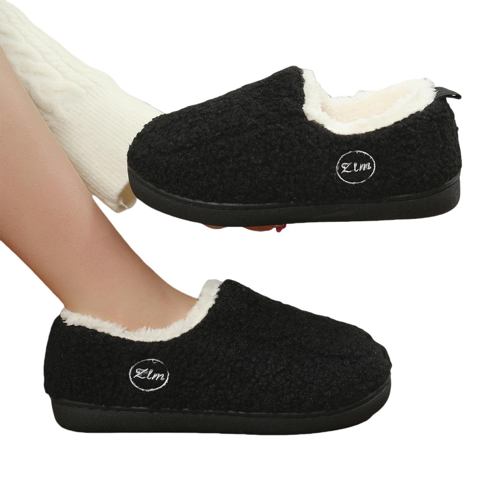 Pantofole Velvet Caldo E Scarpe di Cotone di Casa Spessa Non Slittanti Inverno con La con Salvataggio di Cotone-nero-44-45