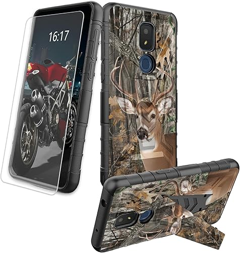 Miniatura 377 de AT&T Calypso 2 (U319AA) Funda con protector de pantalla de vidrio templado resistente con función atril integrado para debut de críquet, ciervo