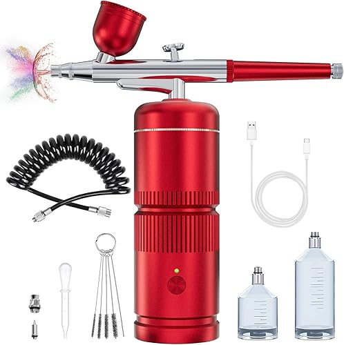 Rexley Kit de aerógrafo - Pistola de aire portátil automática Compresor de aerógrafo recargable Máquina de aerógrafo de uñas - Juego de aerógrafo