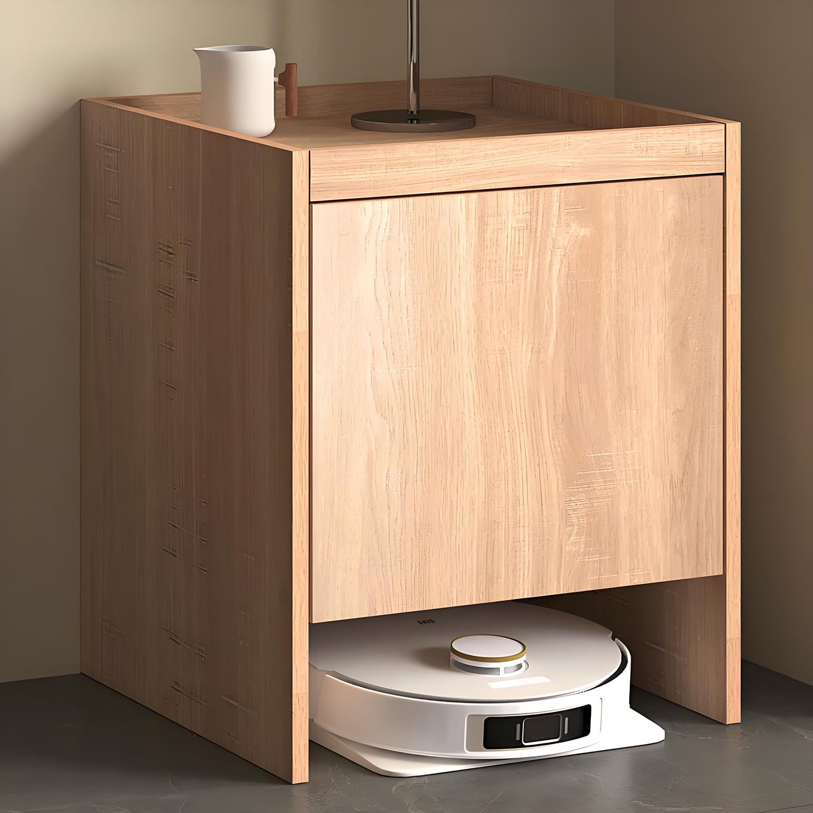 Rangement jaune aspirateur robot pour optimiser l'espace intérieur