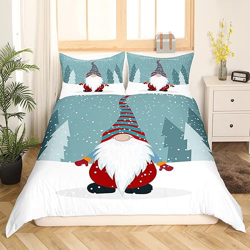 Juego de funda de edredón de Feliz Navidad, juego de ropa de cama de gnomos de Papá Noel, regalo de Navidad para niños y niñas con 2 fundas de
