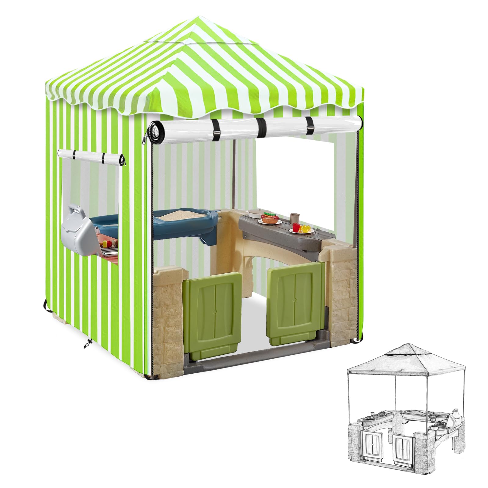 Hadisi Playhouse Cover,600D Heavy Duty Outdoor Waterproof Play House Covers,47.5" W x47.5 D x60 H with Transparent PVC Doors and Windows,Suitable for