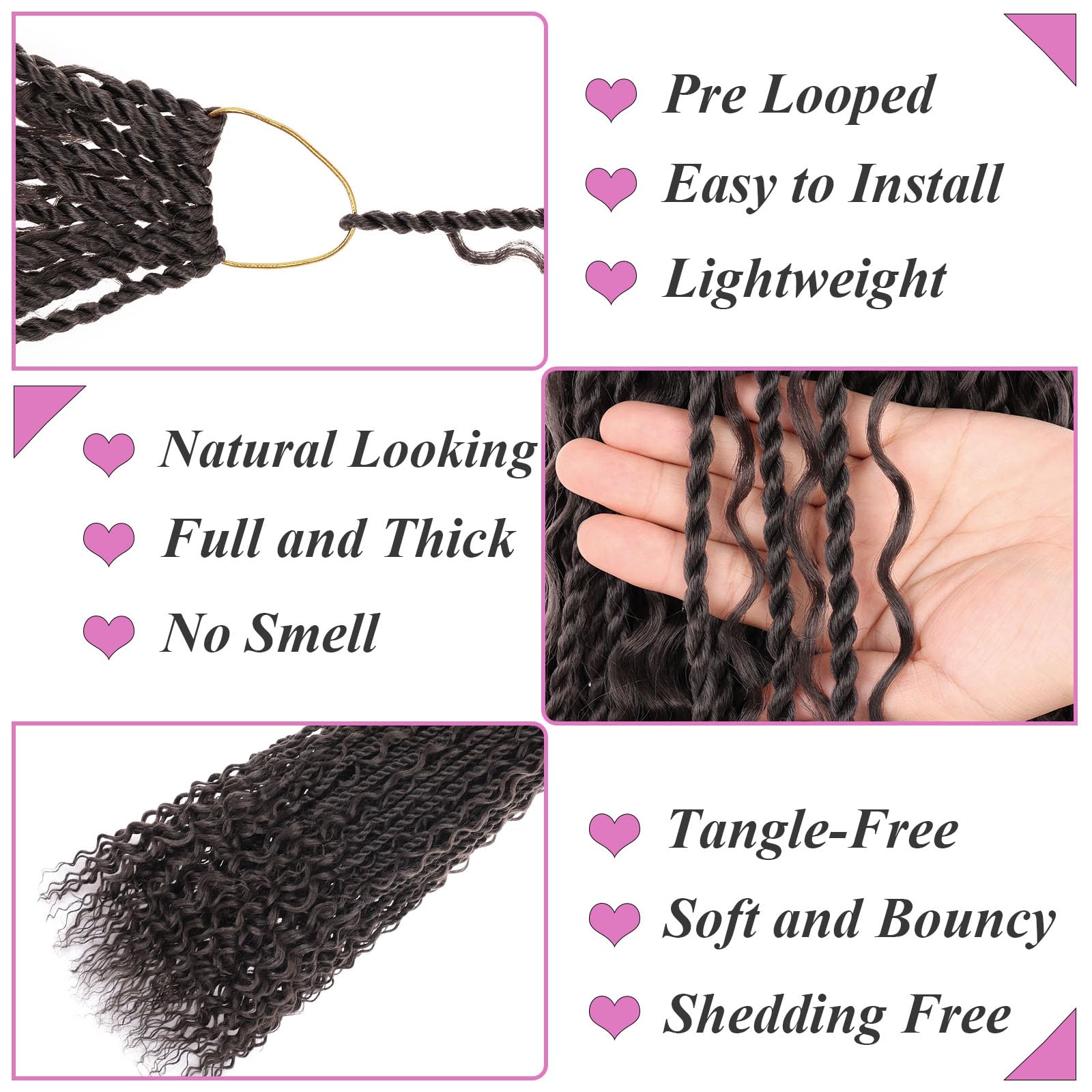 Samtress 24 Inch Senegalese Twist Crochet Hair with Curls 9 Pacsk Bohemian Pre-Looped Island Twist Crochet Braids Synthetic Dark Brown Goddess Boho Senegalese Braids for Women (#4) - Image 3