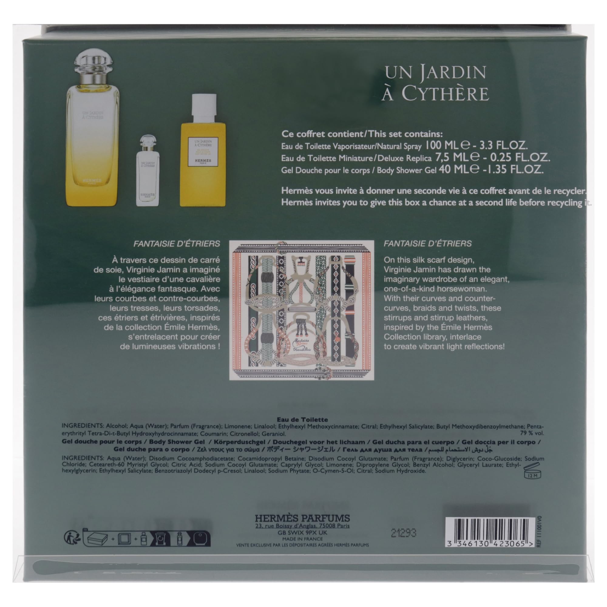 A Cythere by Hermes Garden for Unisex - 3 szt. Zestaw podarunkowy 3,3 uncji EDT Spray, 0,25 uncji EDT, 1,35 uncji Żel do kąpieli