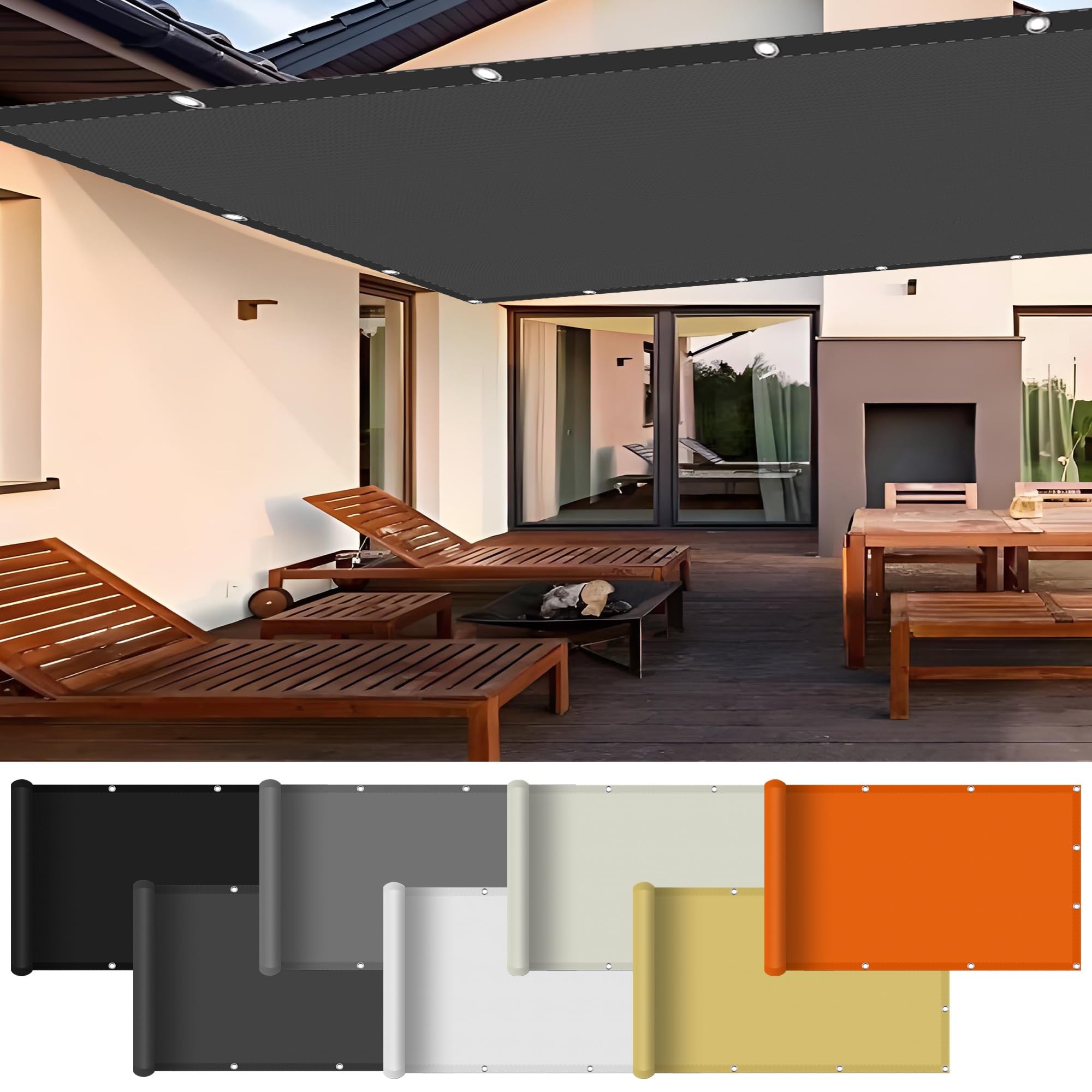 Voiles solaires gris foncé 2x4.5m pour abriter le repas de famille sur la terrasse ou au jardin