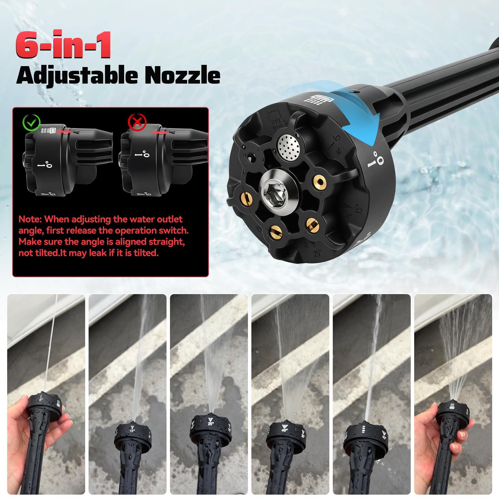 Idropulitrice senza fili compatibile con Milwaukee m18, 21000 giri/min, 69 bar, portatile, con ugello 6 in 1, per la pulizia di pavimenti, recinzioni e pareti dell'auto (rosso)