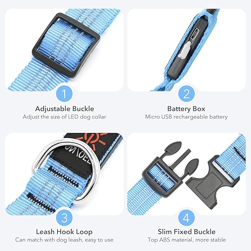 Miniatura 3 de BSEEN Collares para perros con luces LED brillantes, collar reflectante para cachorros, collar de perro iluminado ajustable, collar recargable para