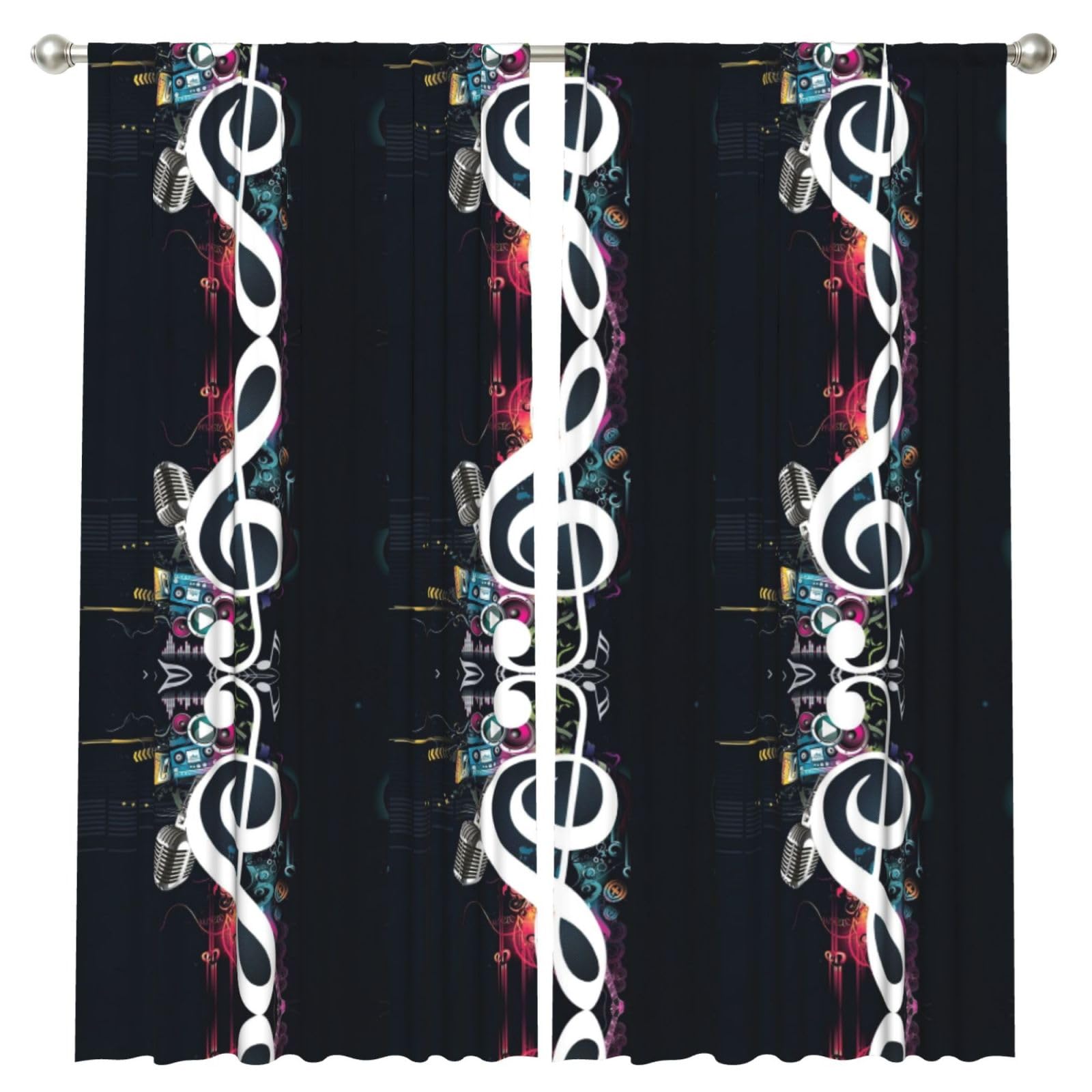 InOmak Music Notes, 2 Panels Window Curtains 52 x 84 Inch Blackout Curtains for Living Room Bedroom
