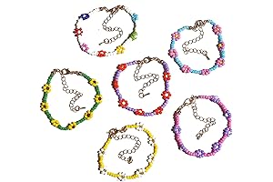 Handmade Daisy Flower Bead Bracelets 6Pcs Set: A Kidcore Wonderland