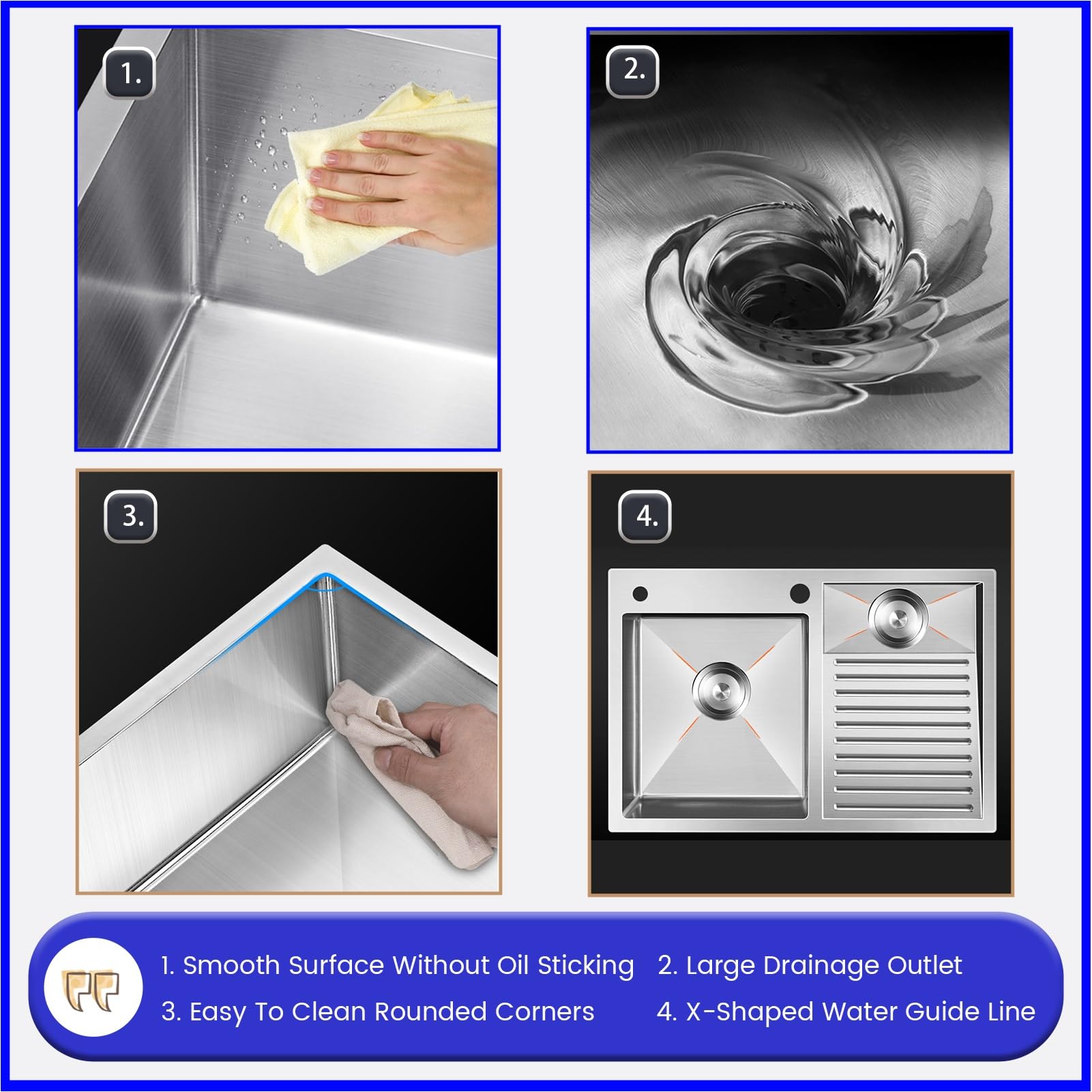 Fregadero para Lavandería, Tina De Lavado con Panel De 4 Mm De Grosor, Lavabo De Acero Inoxidable, Lavabo para Estación De Trabajo Grande con Válvula De Ángulo, Kit De Drenaje (Color : Right, S : 80