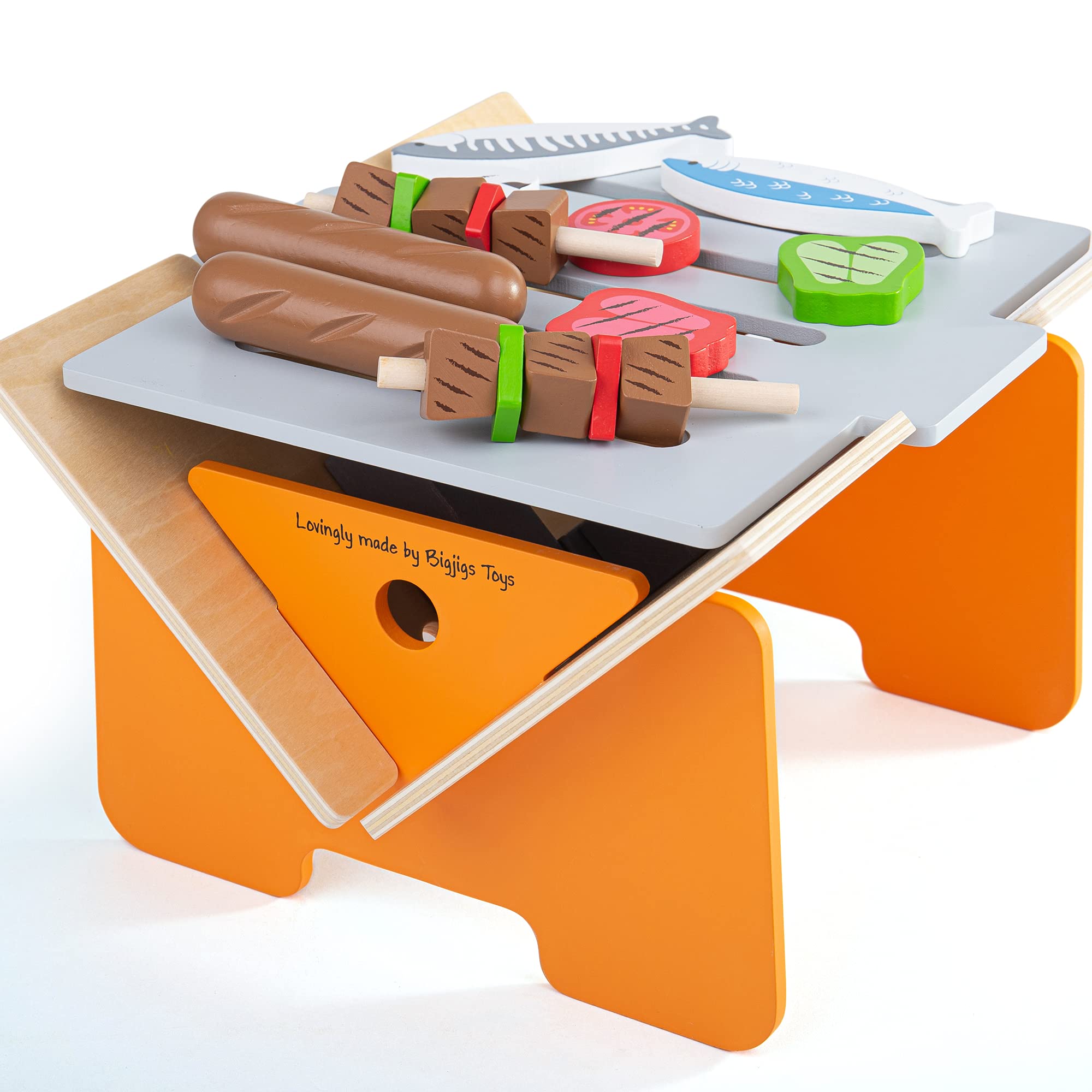 Bigjigs Toys, Set di Cibo per Giochi a Grill Barbecue, Giocattoli in Legno, Cibo in Legno, Gioca a Utensili per Barbecue, Gioco di Ruolo, Cucina Gioca, Giocattoli per Bambini, Giocattoli Montessori,