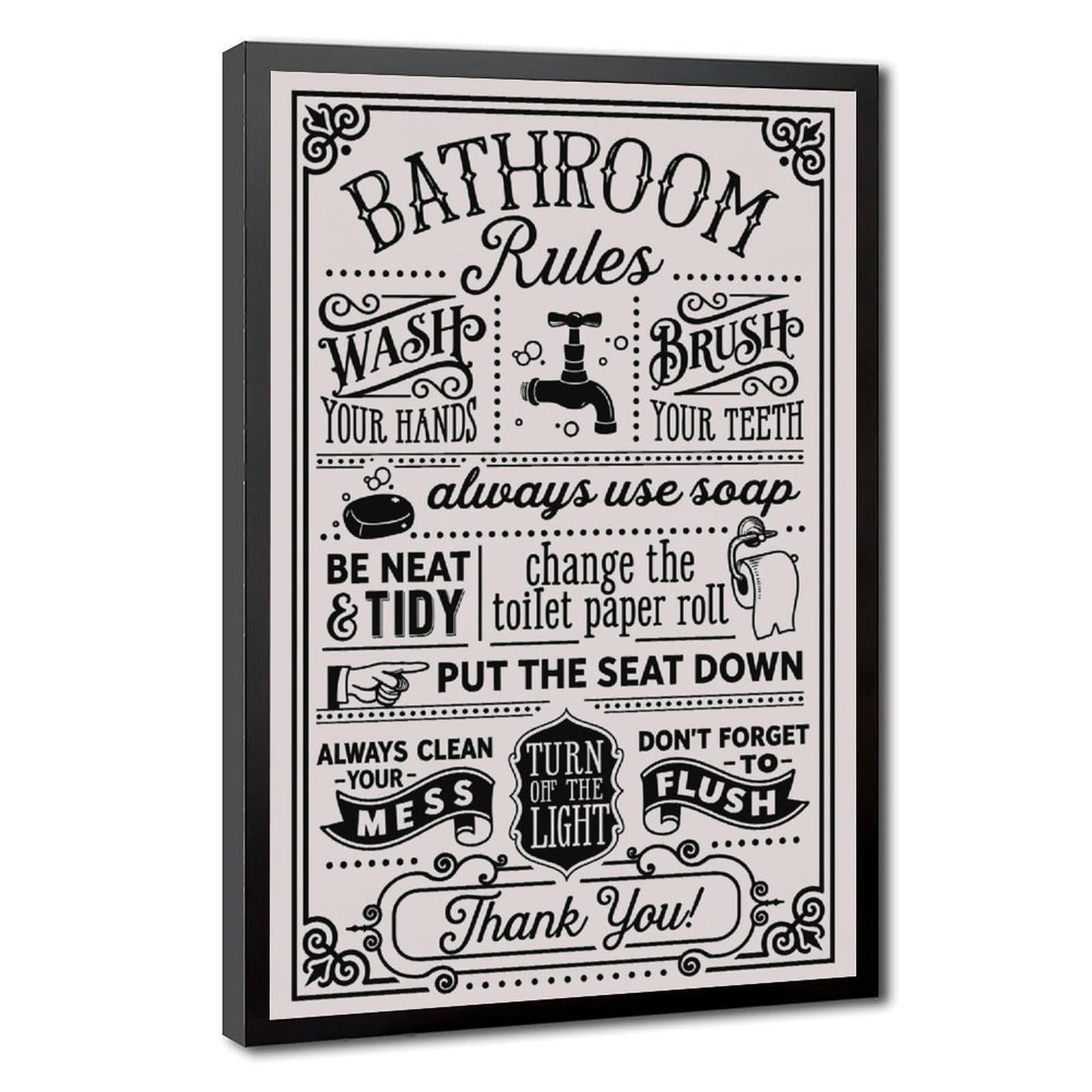 AYINUER Bathroom Rules Typography Poster Design Canvas Poster for Bedroom Decor Gift