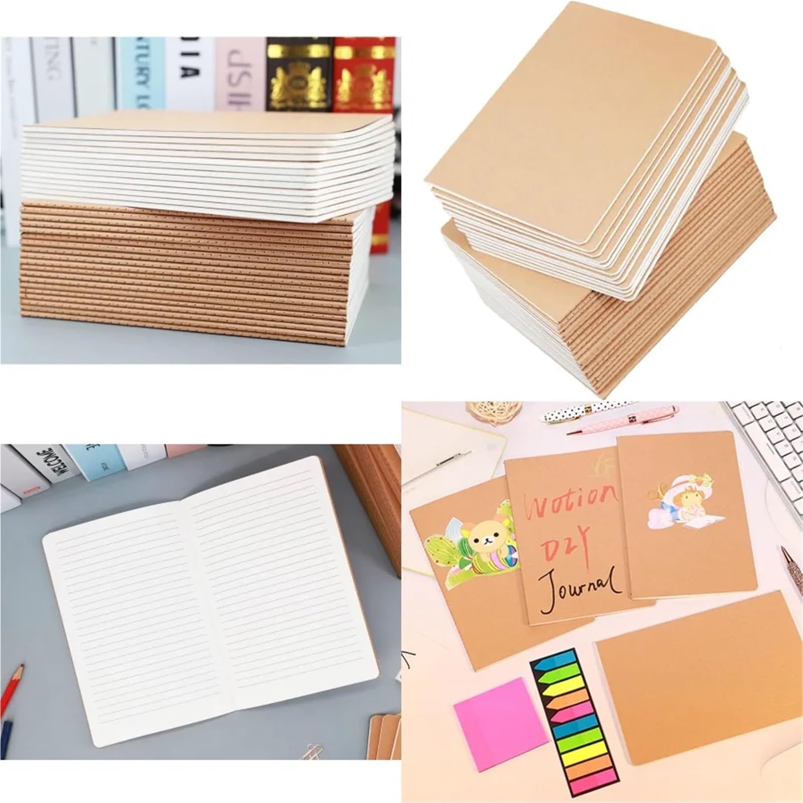 Quaderni a righe, confezione da 24 quaderni A5 in carta kraft, per scrivere, 20,3 x 14,9 cm, a righe, 60 pagine con carta a righe