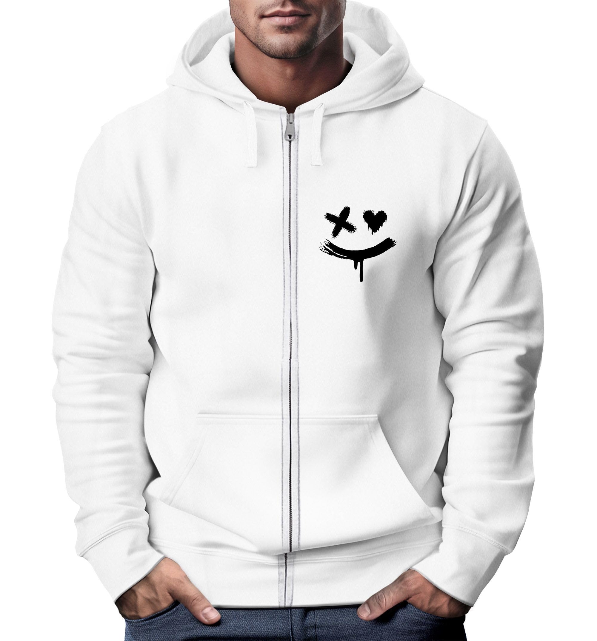 Felpa Con Cappuccio Uomo Neverless Drippy Smile Zip - Streetwear Moderno, Cotone 80%