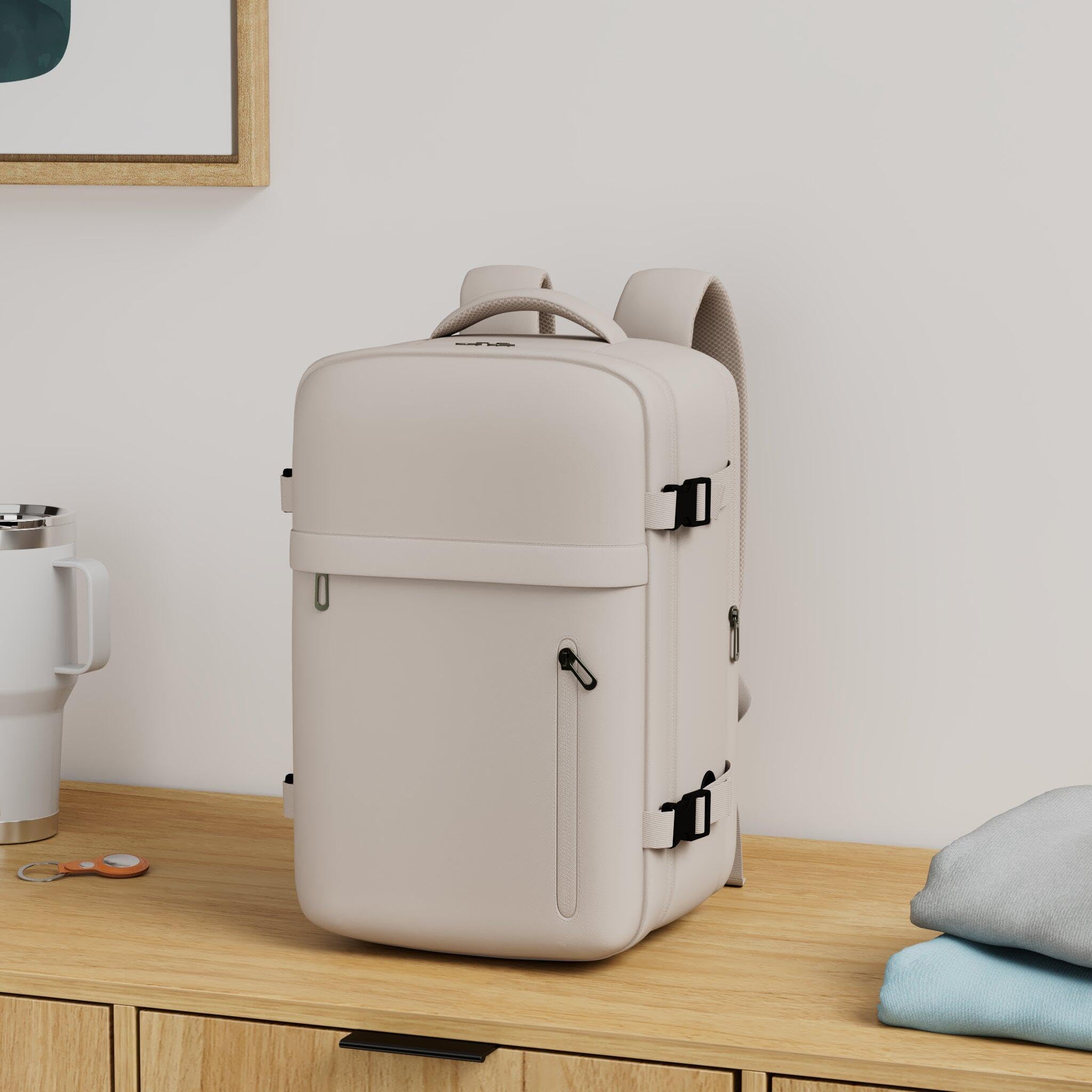 KIRFEIHT Bagaglio a Mano 40x20x25 per Ryanair Borsa da Viaggio per Cabina - Zaino da Viaggio Aereo Piccolo, Zaini Universali per Uomo e Donna per Scuola Trekking Lavoro - Beige