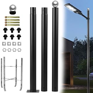Street Light Pole 10 ft,Black Outdoor Solar Light Pole,Split Heavy-Duty Metal Adjustable Street Lamp Post, with Rebar Cage and Ground Screw ,for Basketball Courts,Street,Parking Lots,Park. (10ft) - Amazon product rated Grade A