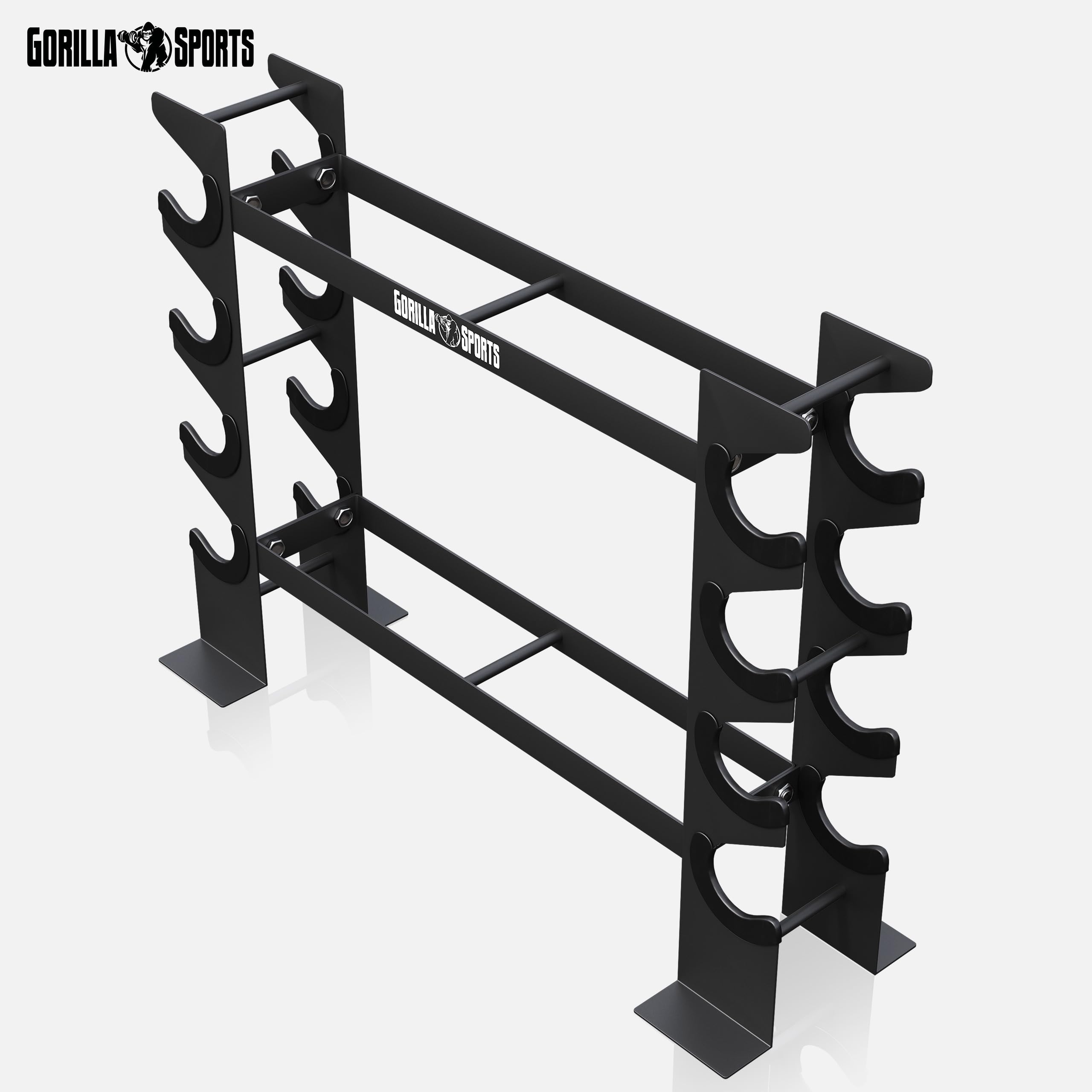 GORILLA SPORTS® Porta Pesi - Multifunzionale, 68x20x52 cm, Carico Mass. 300 kg, Nero - Manubri Palestra Casa, Rastrelliera, Attrezzi, Rack, Supporto Manubrio, Home Gym, Dischi, Accessori, Fitness