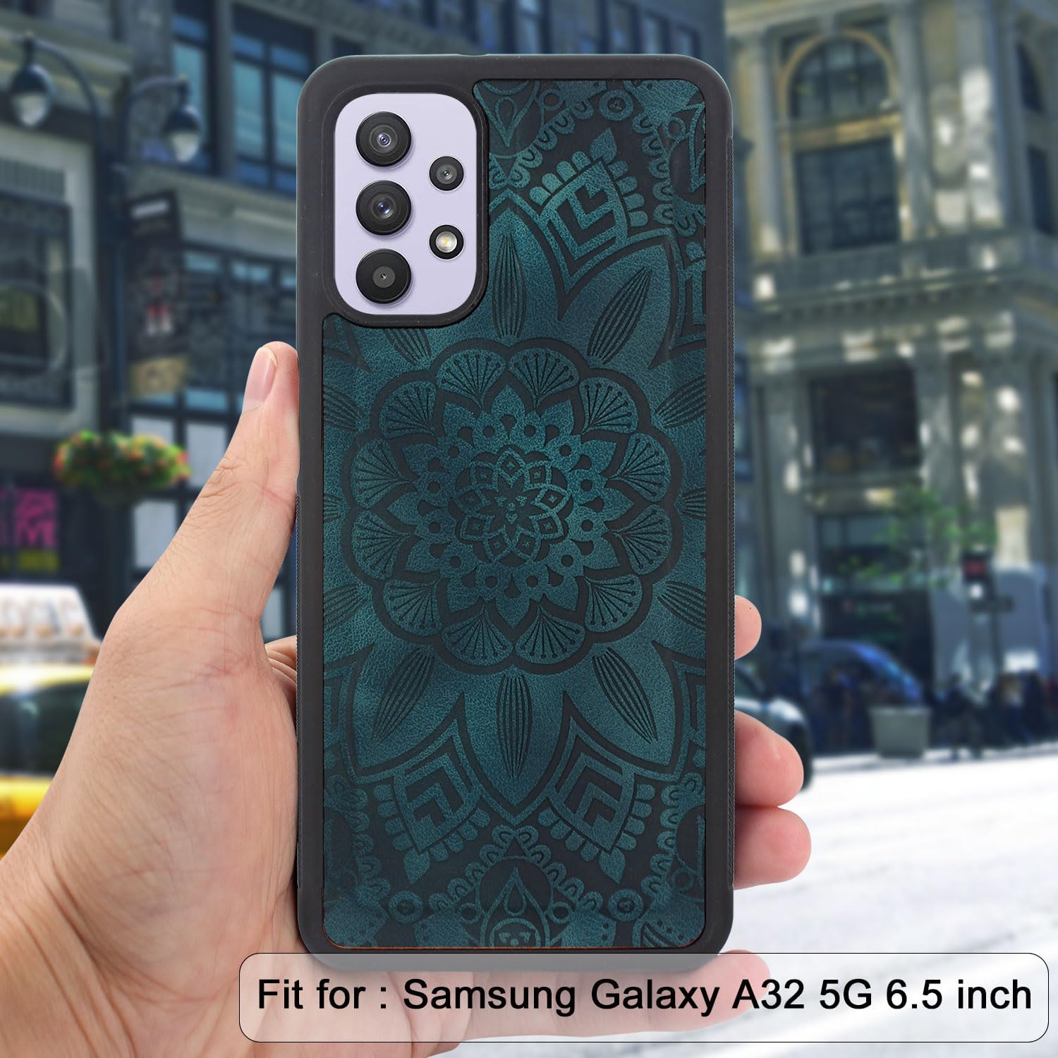 Harryshell Detachable Magnetic Zipper Wallet Leather Case with Cash Coin Pocket 12 Card Slots Holder Wrist Strap Lanyard for Samsung Galaxy A32 5G (2021) (Flower Teal)