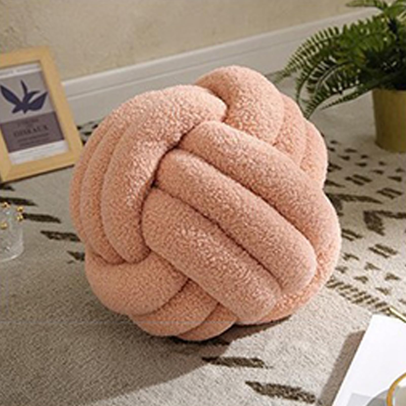 HshDUti Knot Pillow Ball, Soft Home Decorative Round Throw Pillow, Handmade Knotted Plush Pillow, Round Boucle Pillow Cushion, Aesthetic Knot Plush Decorative Pillows for Bed Sofa Couch Pink