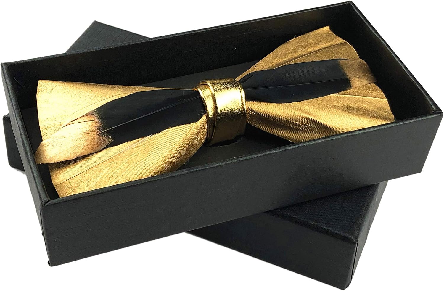 Elfeves Novelty Feather Bow Tie Natural Material Handmade Pre-tied Bowtie with Gift BOX