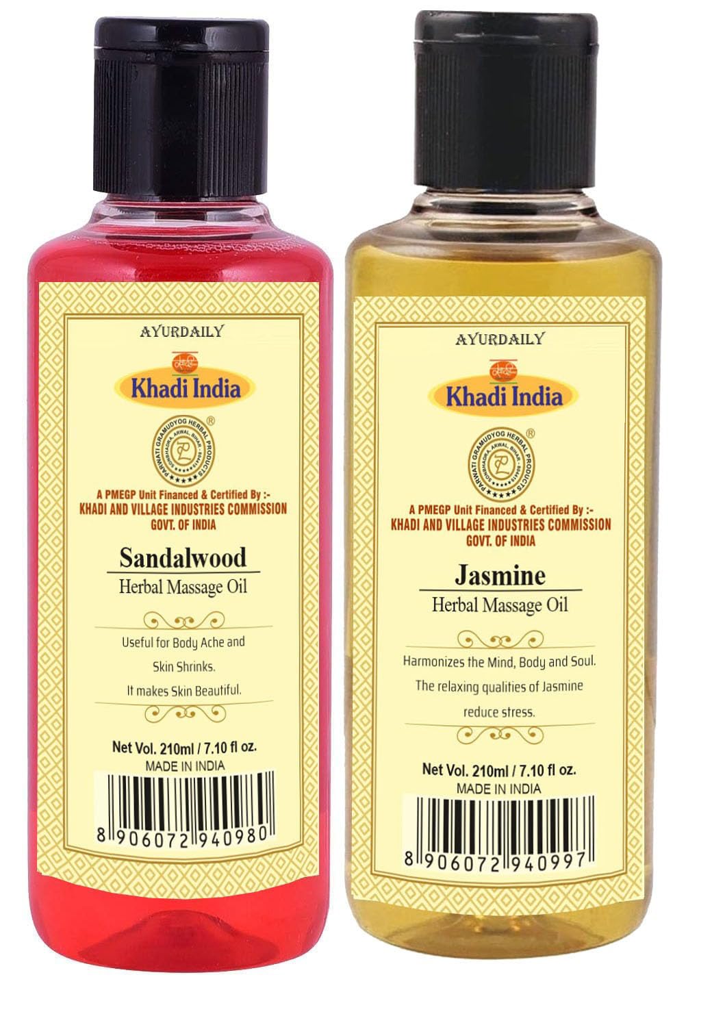 Ayurdaily Khadi Massage oil Combo - Sandalwood & Jasmine 210ml (Pack of 2)
