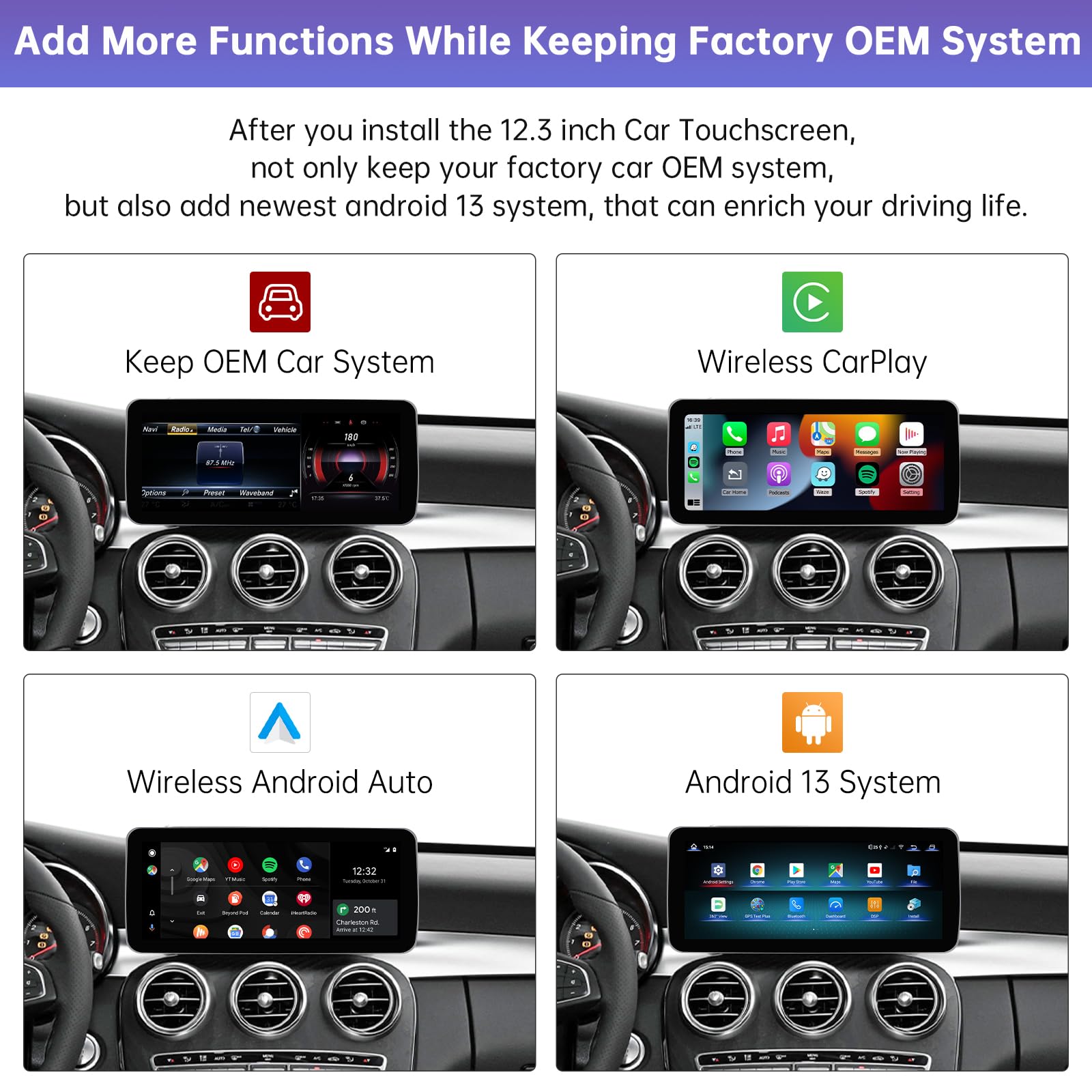 Road Top 12.3" Car Radio With Wireless CarPlay For Audi Q5 2009-2017 (3G MMI) - Touchscreen Stereo With Android Auto
