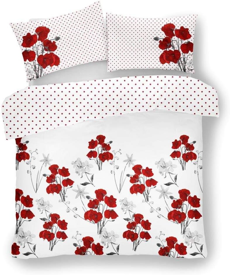 Gaveno CavailiaPoppy Floral Red Luxurious Designer Duvet Covers Quilt Covers Reversible Bedding Sets with Pillowcases (King)